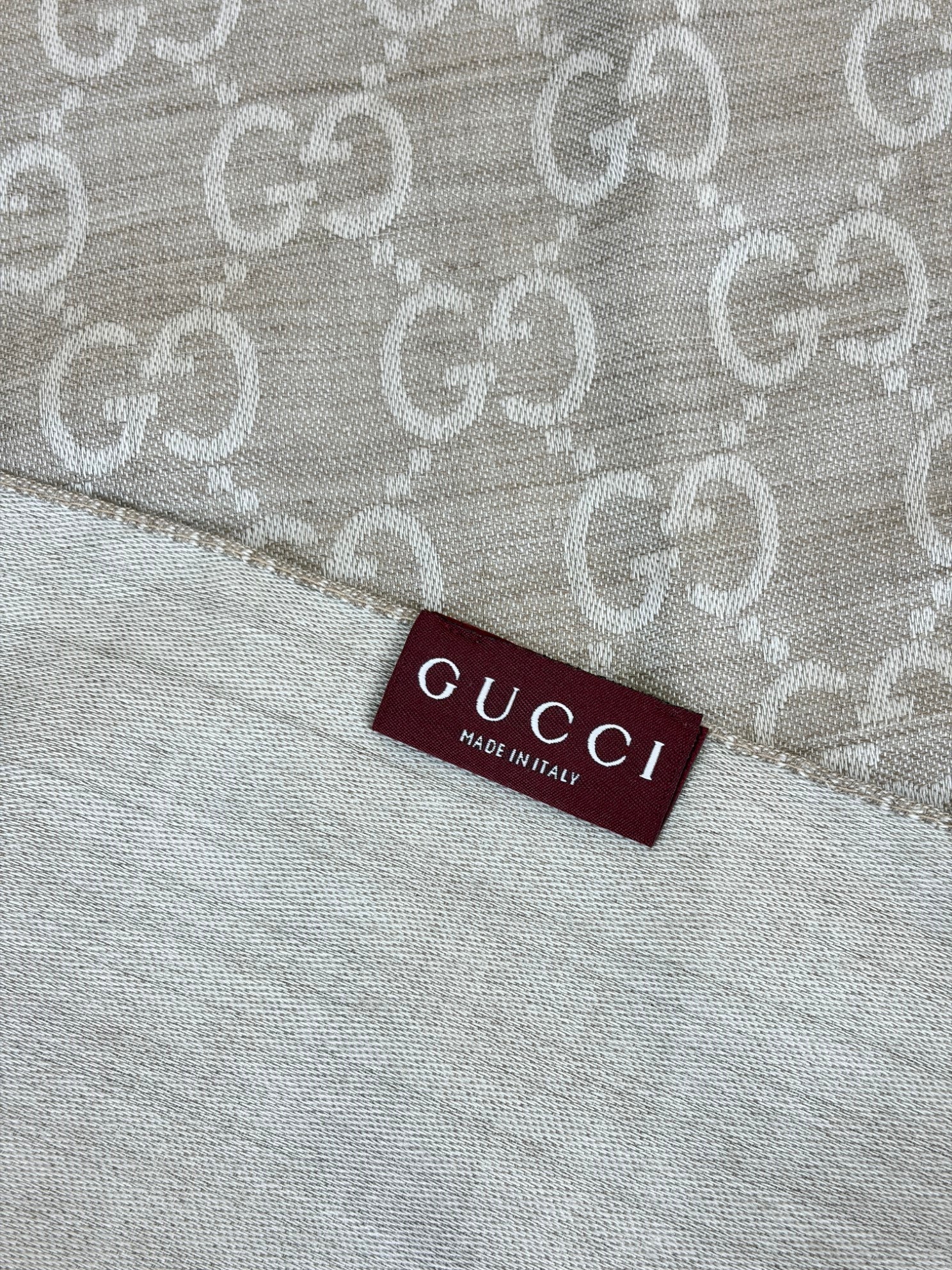 Gucci beige gg wool silk scarf