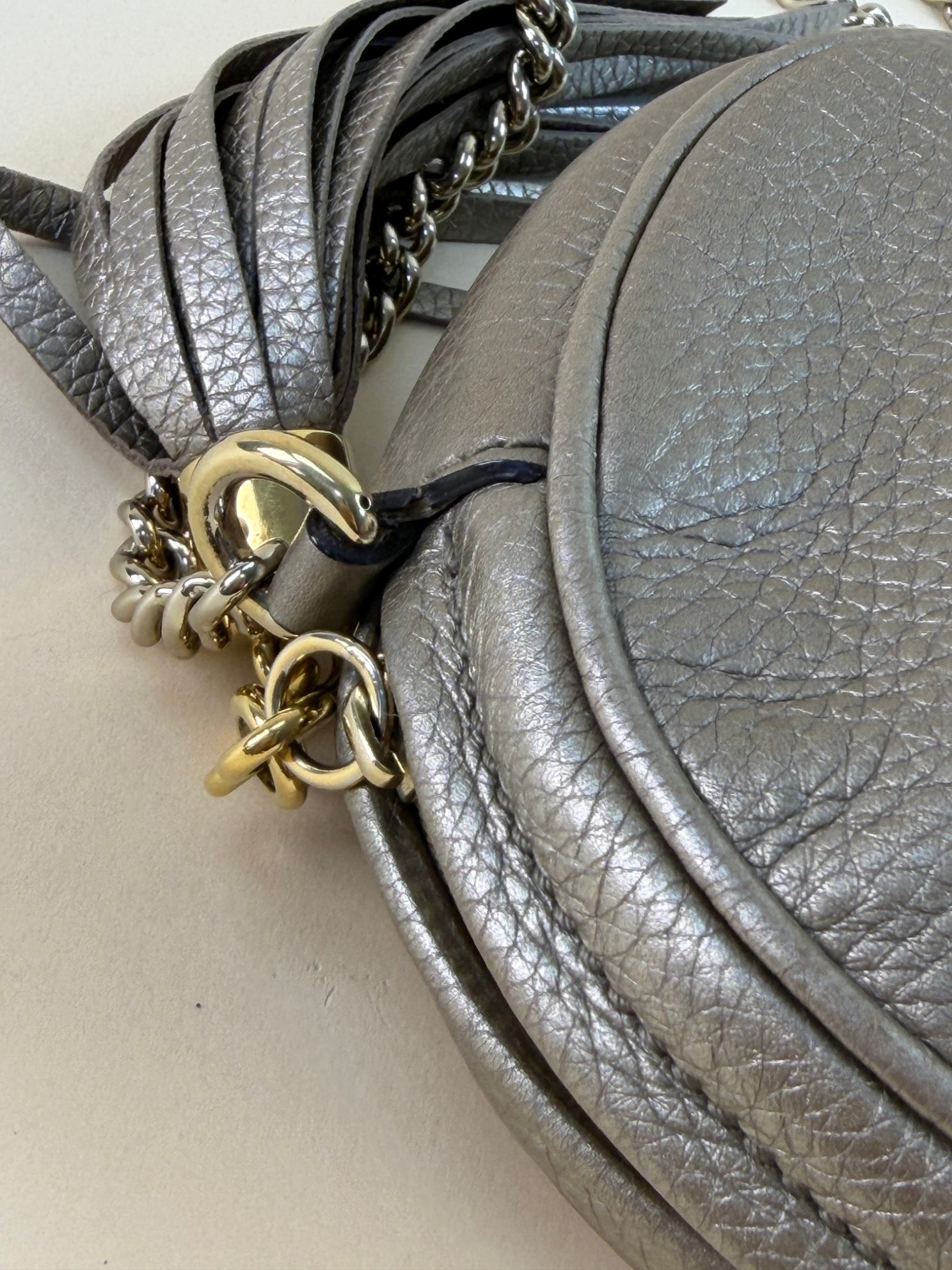 Gucci gold metallic mini soho chain cross body bag