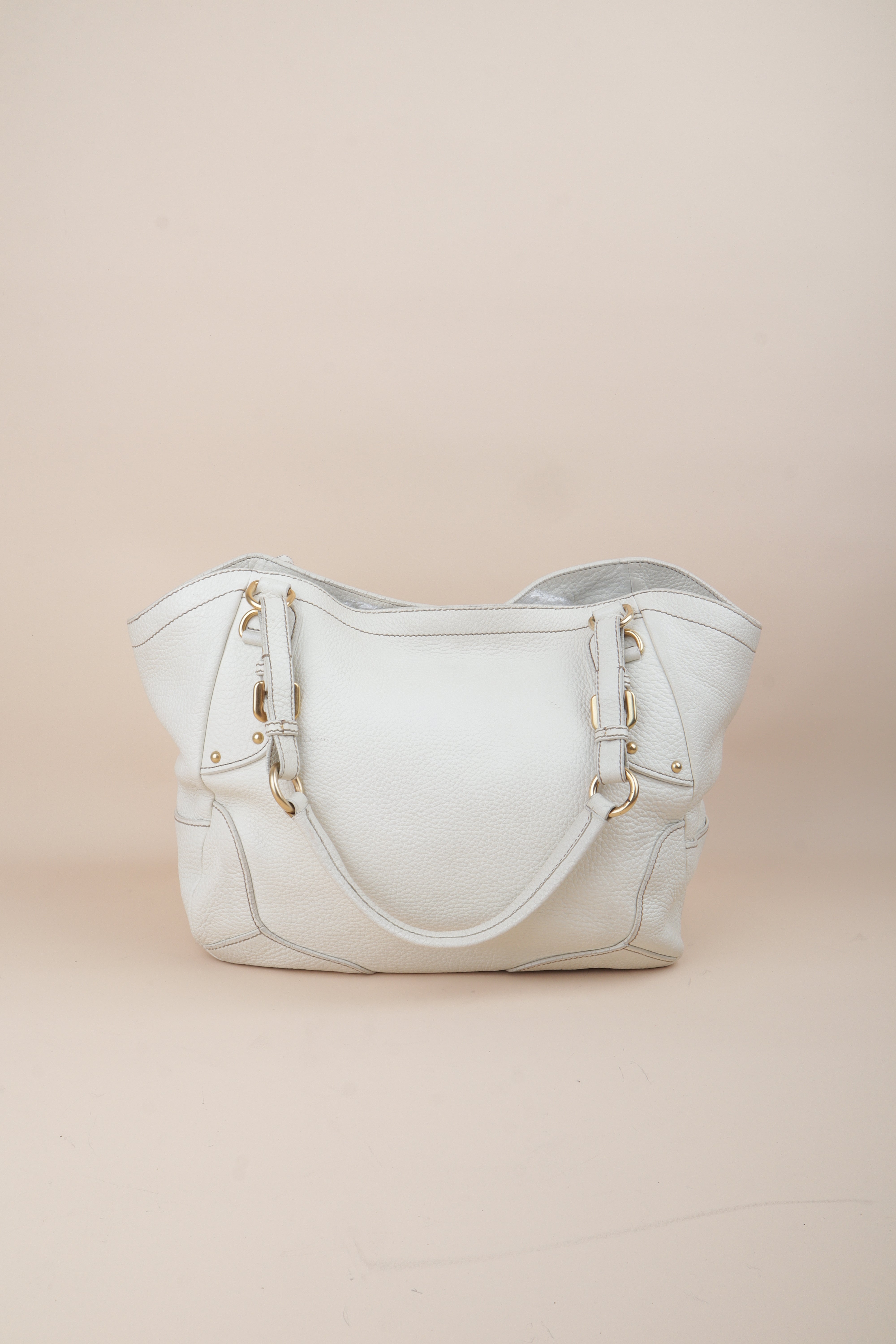 Prada White Vitello Daino Talco Cervo Shoulder Bag