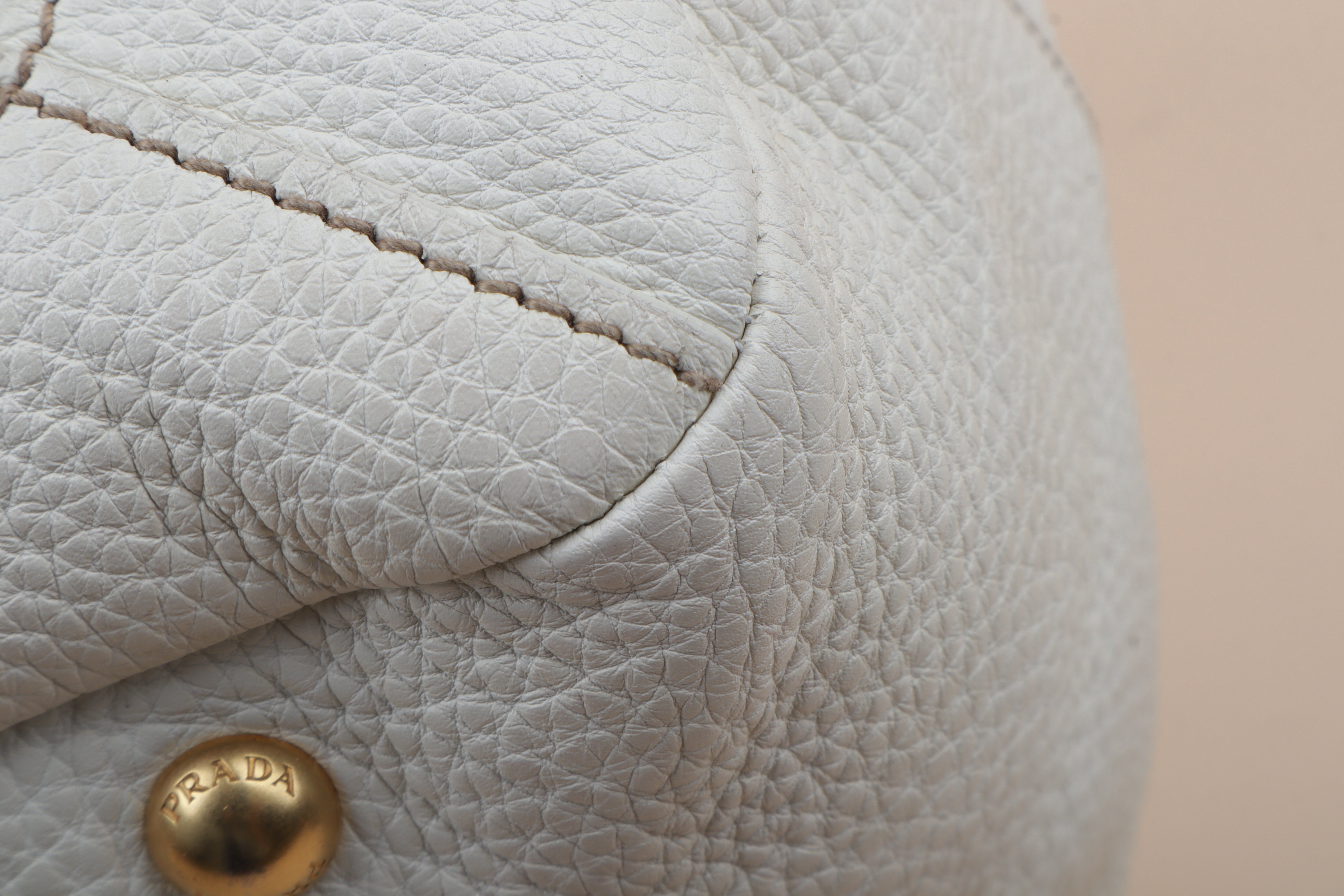 Prada White Vitello Daino Talco Cervo Shoulder Bag