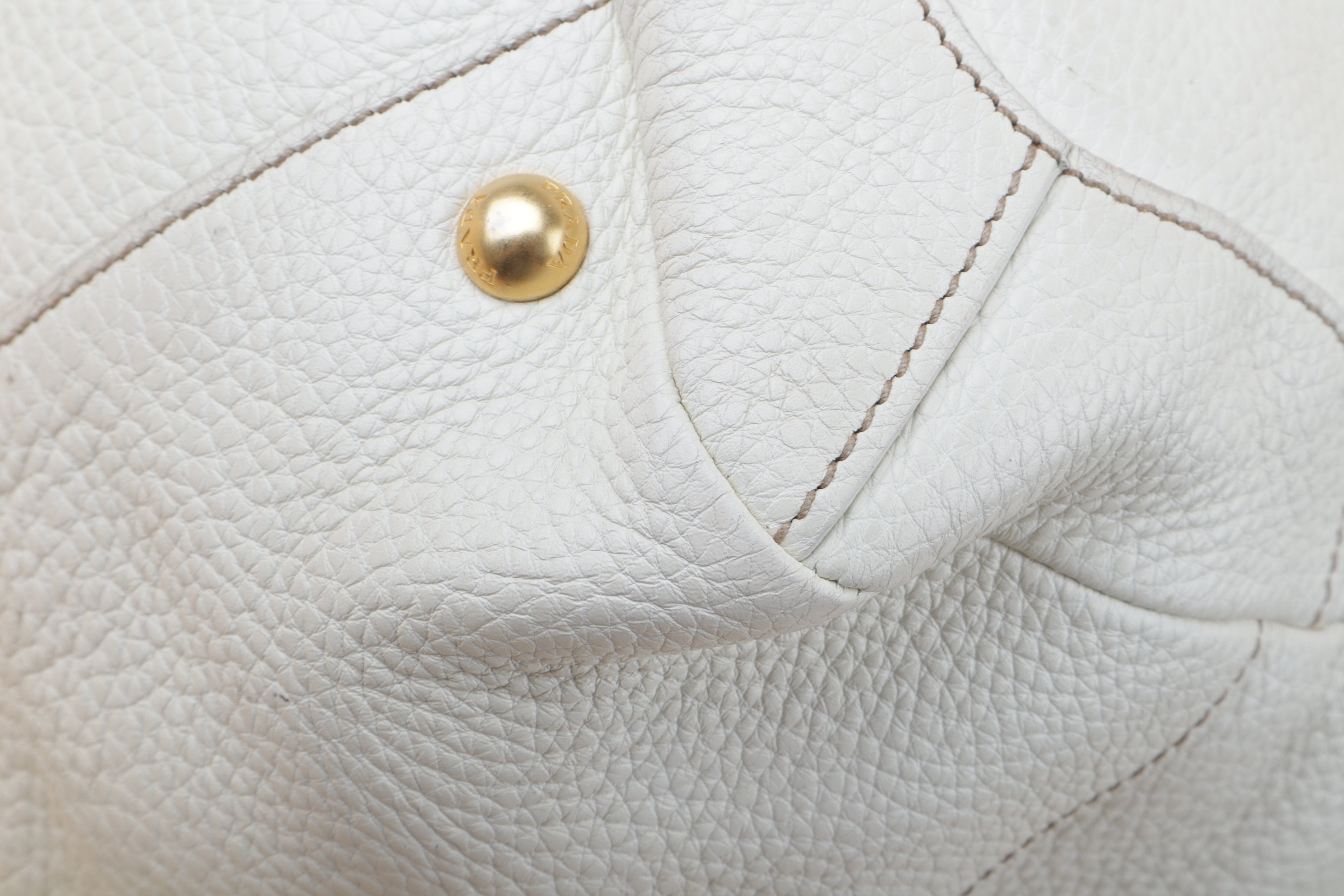 Prada White Vitello Daino Talco Cervo Shoulder Bag