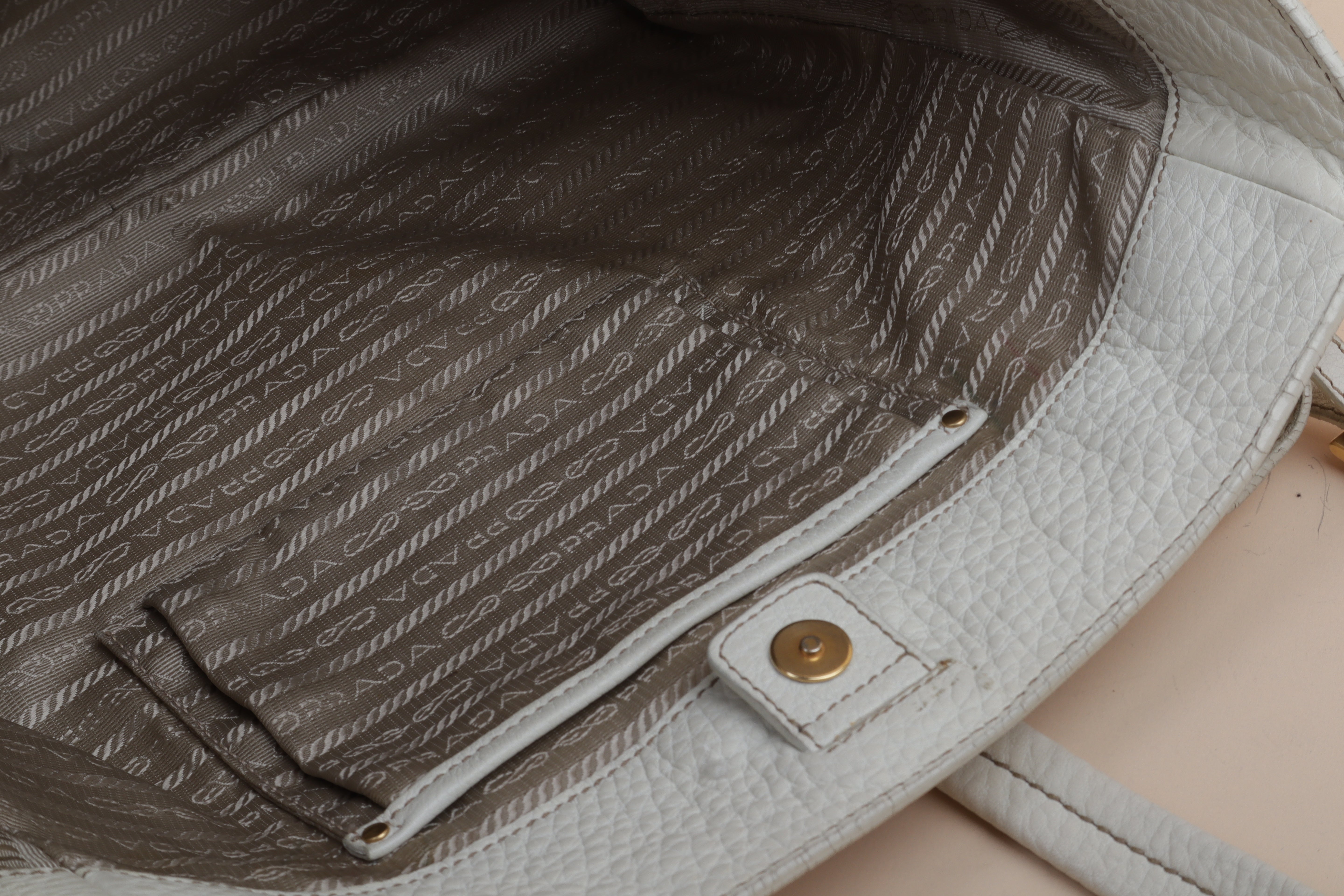 Prada White Vitello Daino Talco Cervo Shoulder Bag