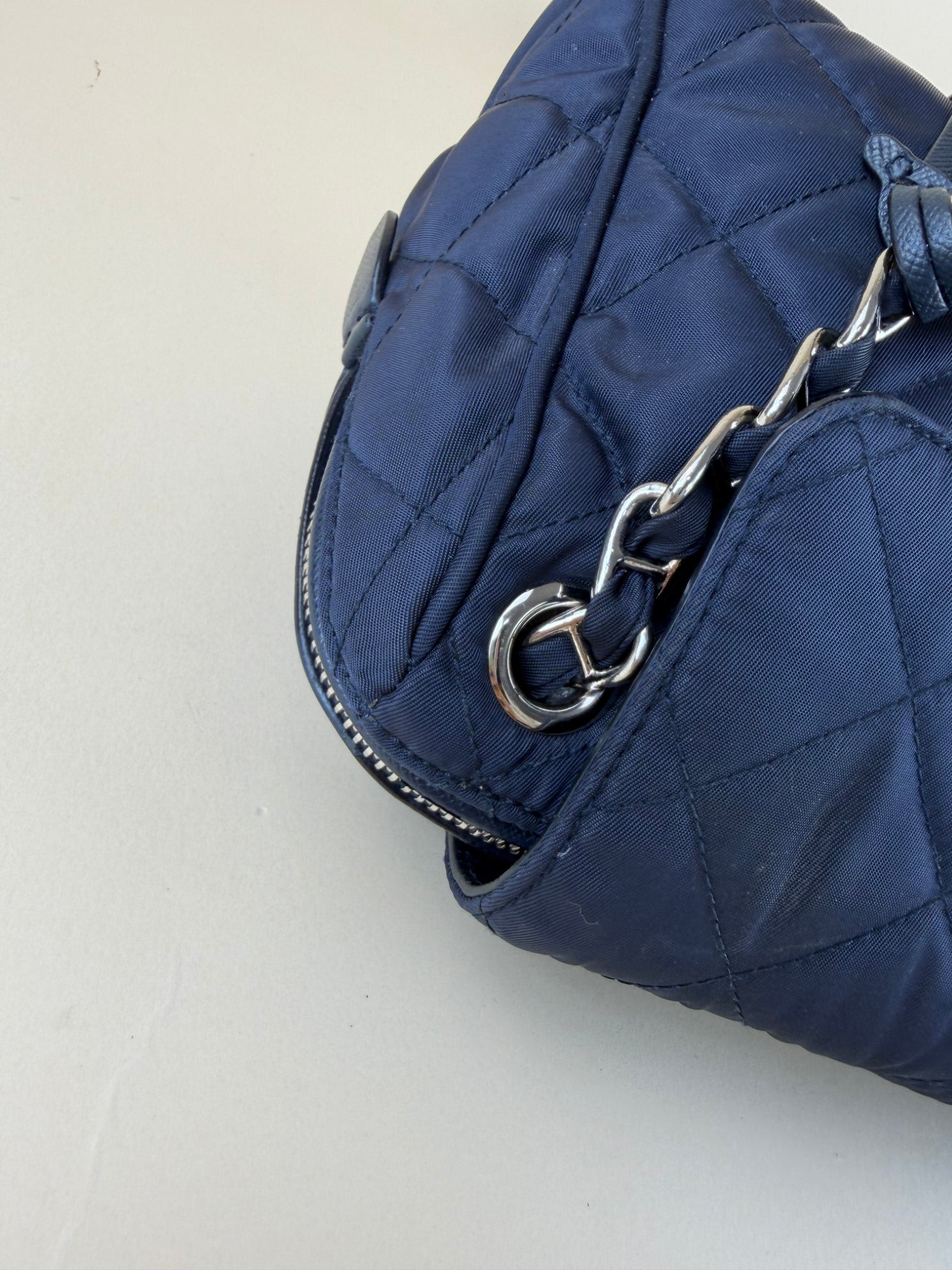 Prada Tessuto in puntu flap chain navy nylon