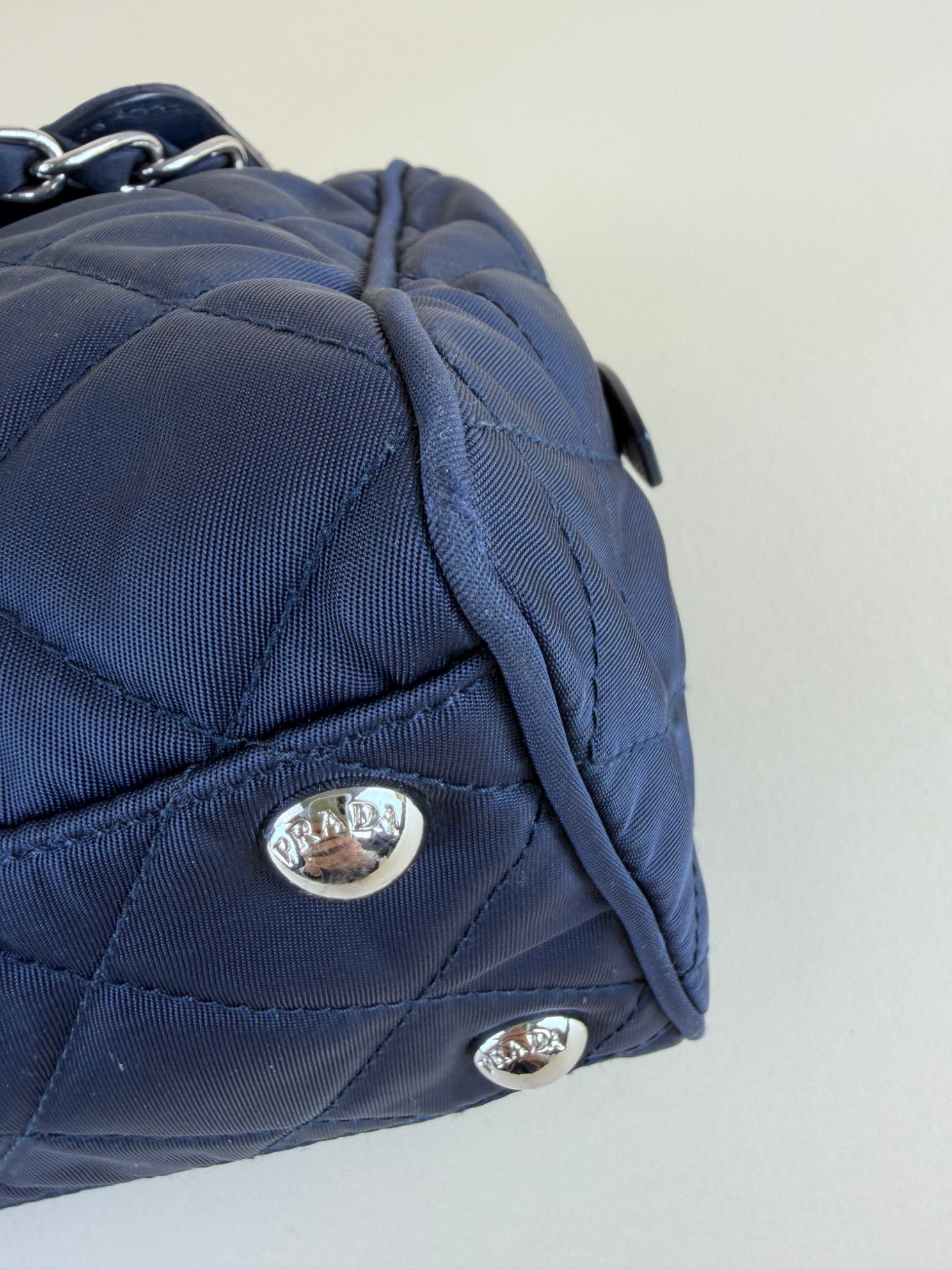 Prada Tessuto in puntu flap chain navy nylon