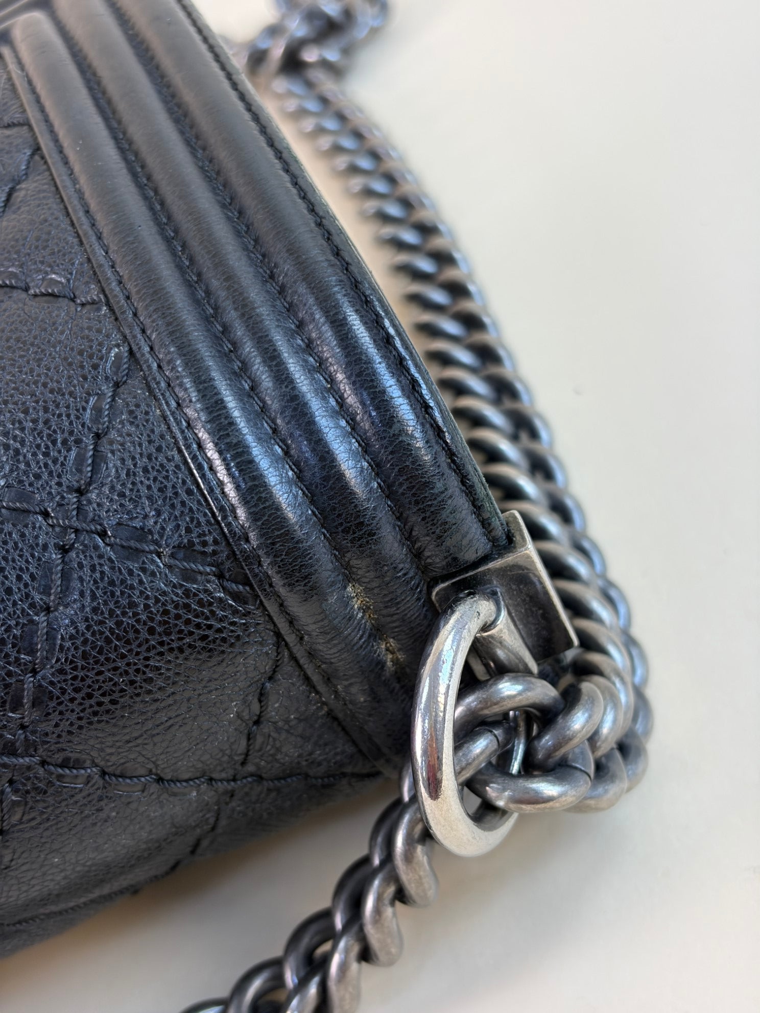 Chanel black boy calfskin double stitch medium flap bag