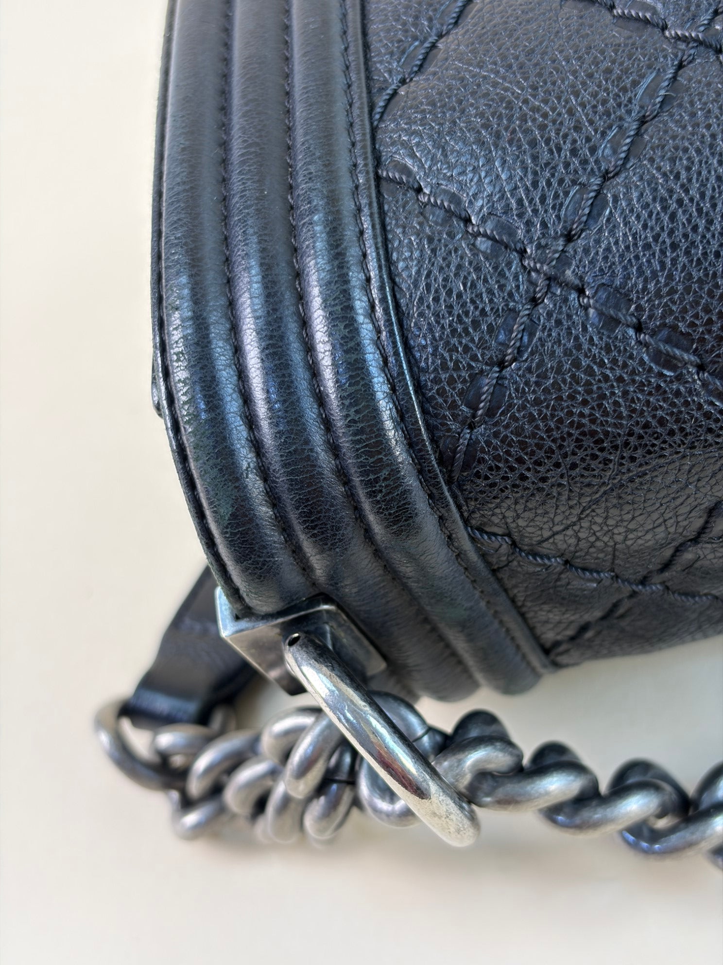 Chanel black boy calfskin double stitch medium flap bag