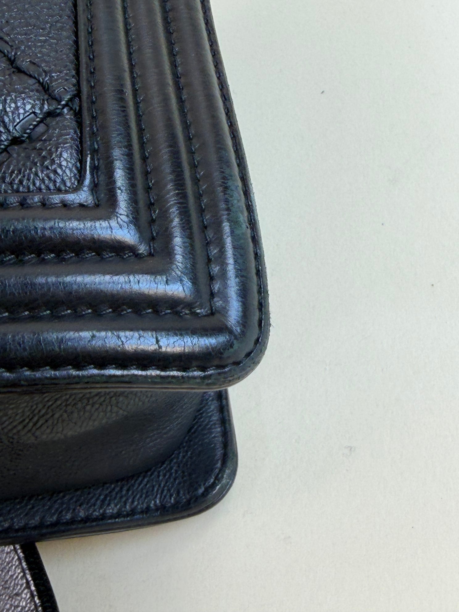 Chanel black boy calfskin double stitch medium flap bag