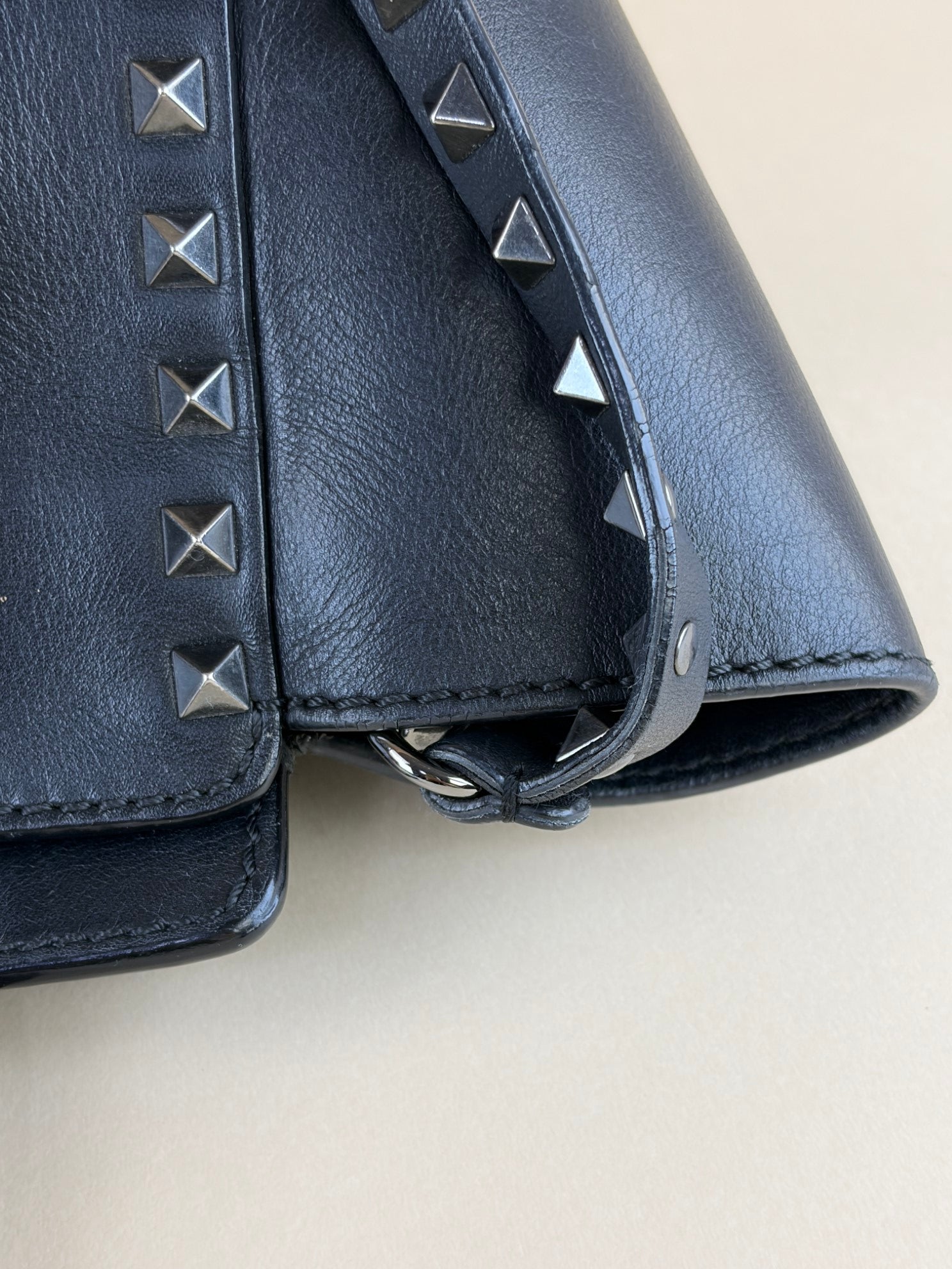 Valentino Black Small rock stud double handle tote bag