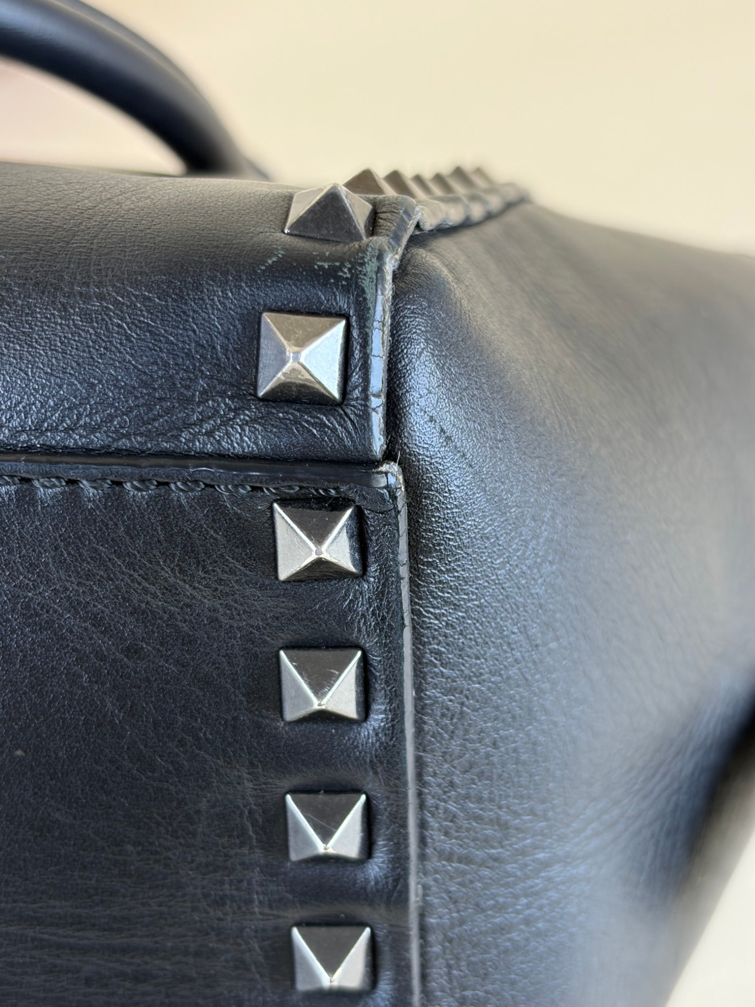 Valentino Black Small rock stud double handle tote bag