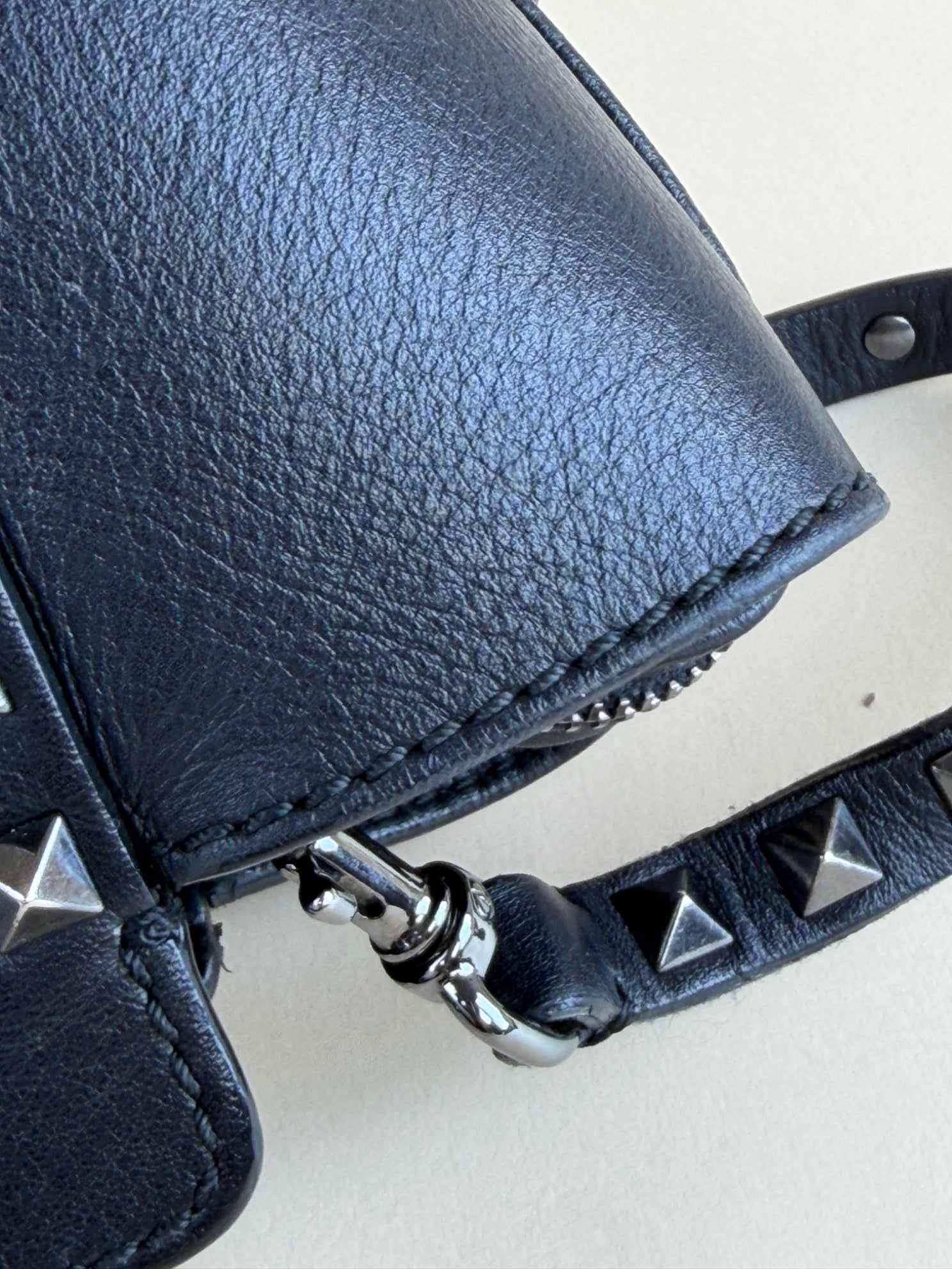 Valentino Black Small rock stud double handle tote bag