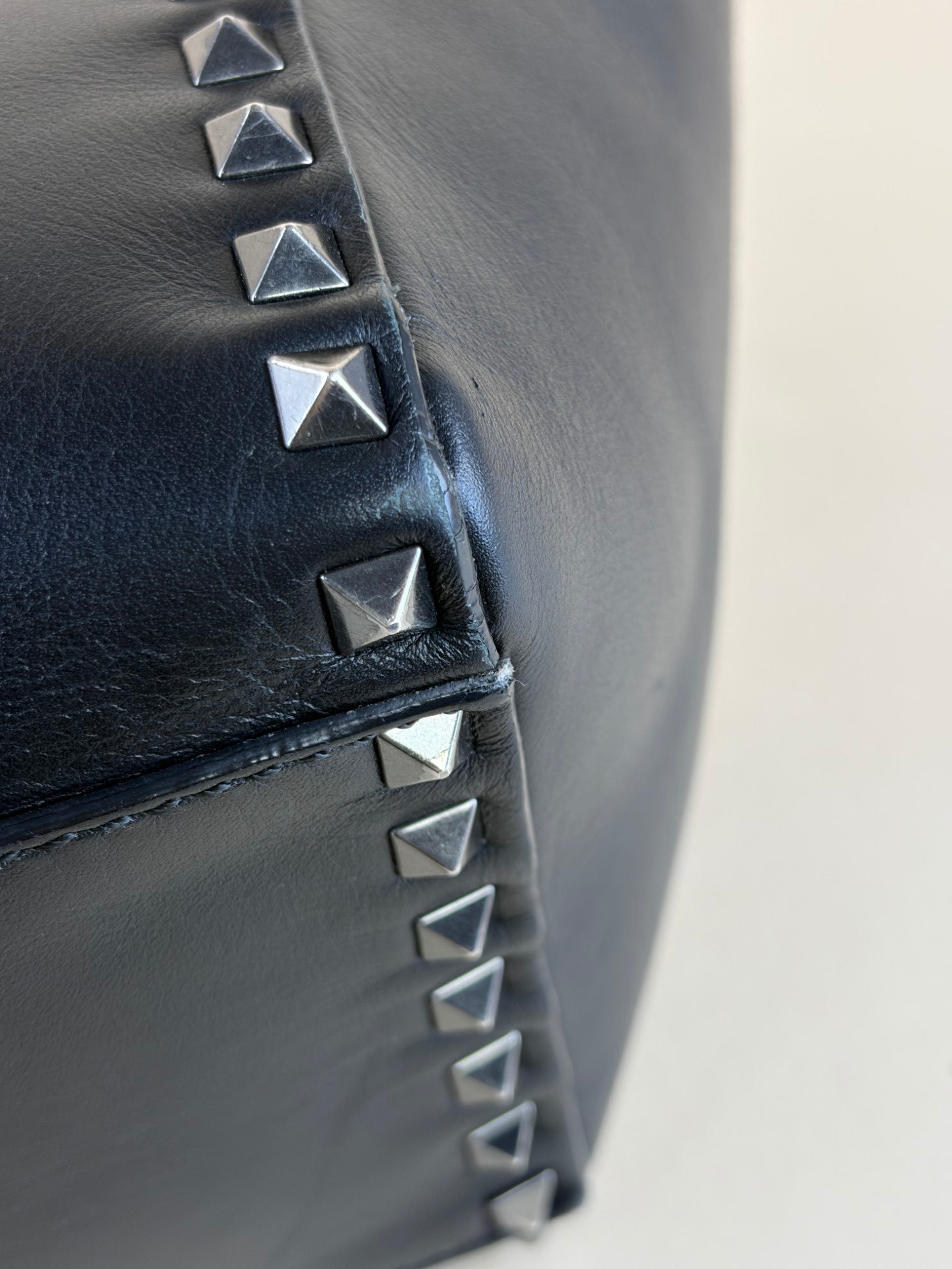 Valentino Black Small rock stud double handle tote bag