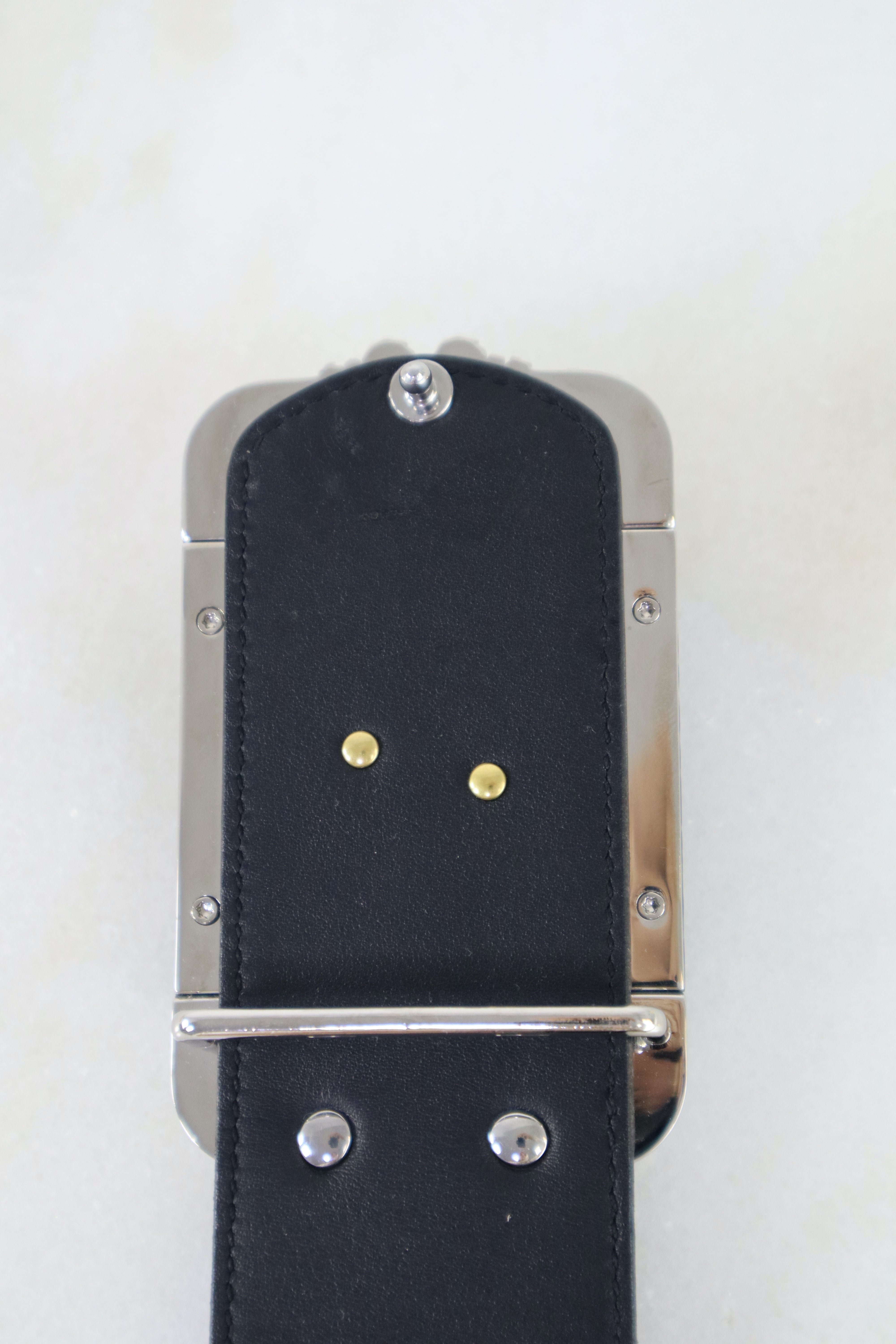YSL Black Croco Embossed Leather Belt