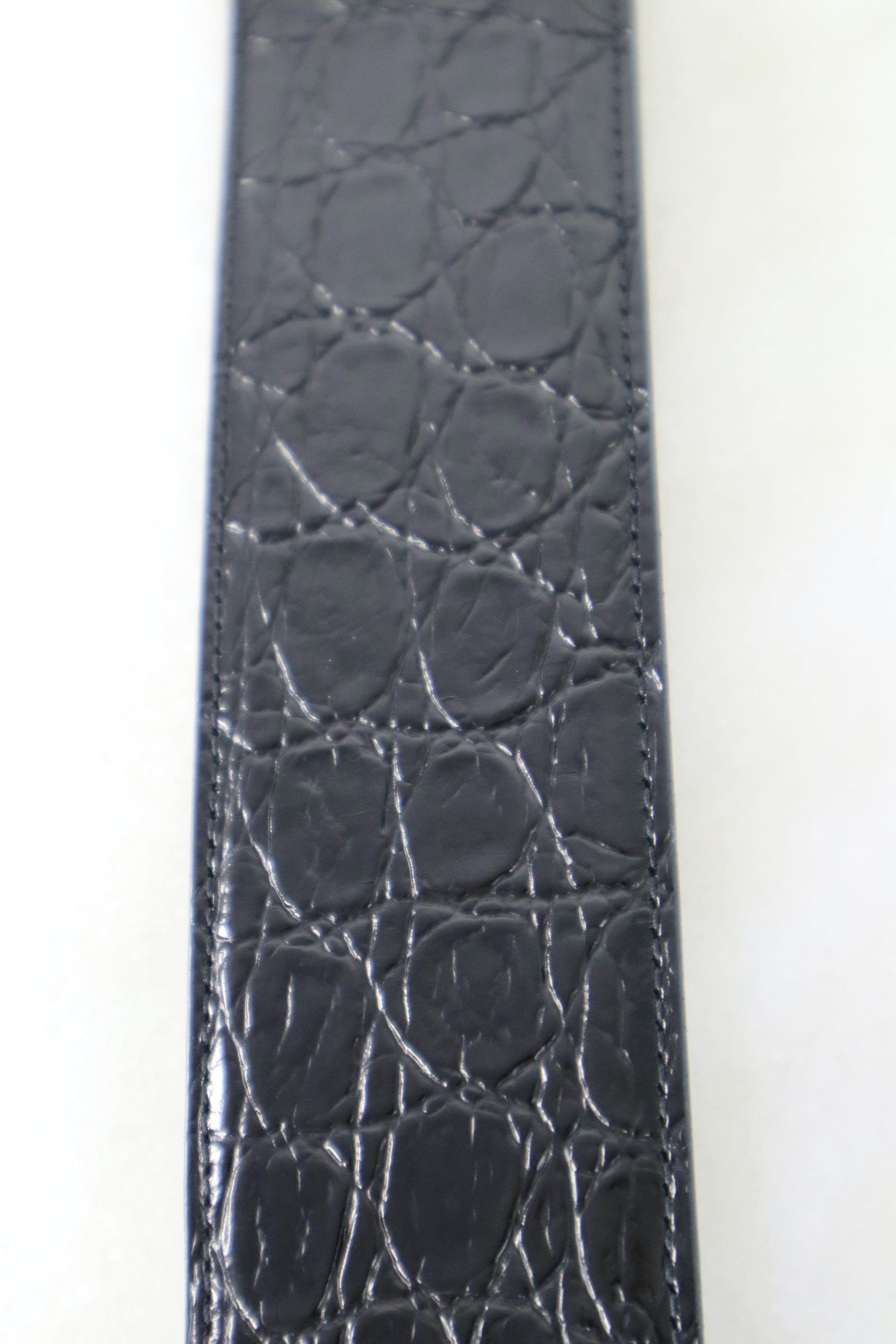 YSL Black Croco Embossed Leather Belt