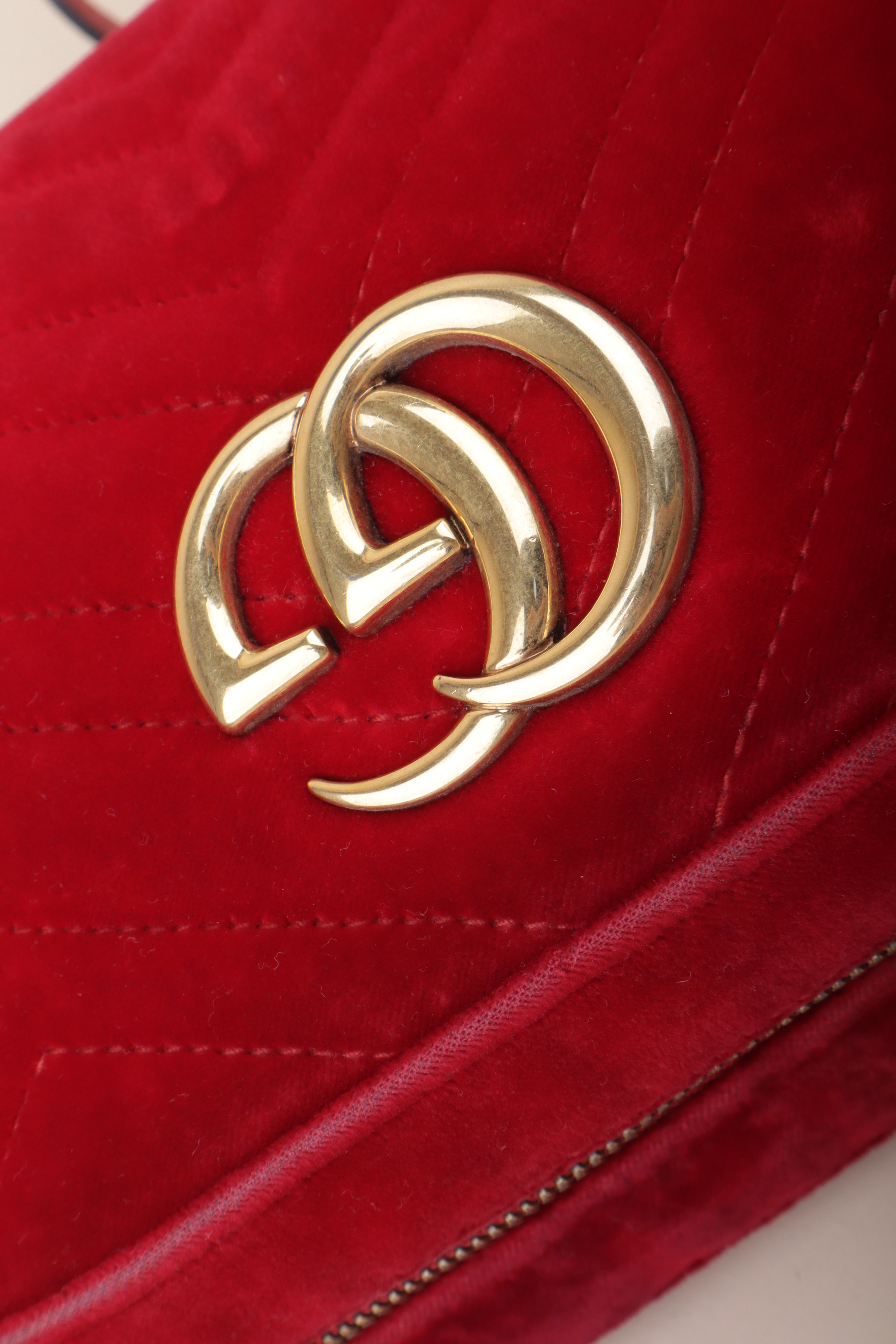 Gucci Red GG Velvet Marmont Small Crossbody Bag