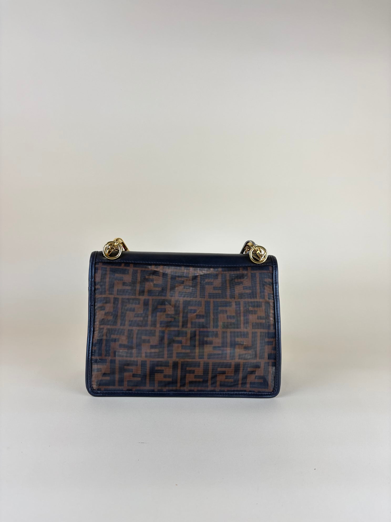 FENDI kan i brown ff mesh and leather shoulder bag