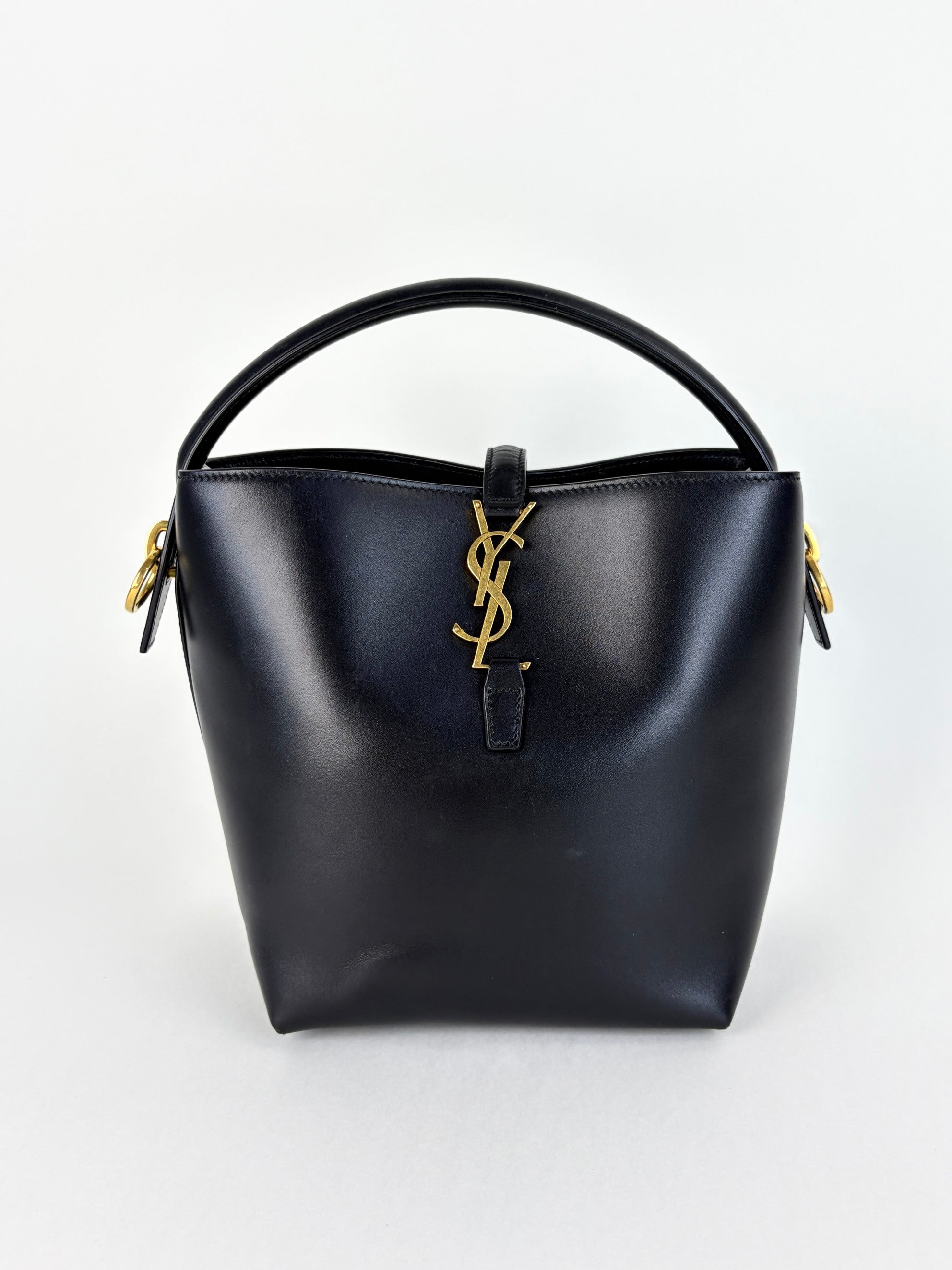YSL black calfskin shiny leather le 37 small bucket bag
