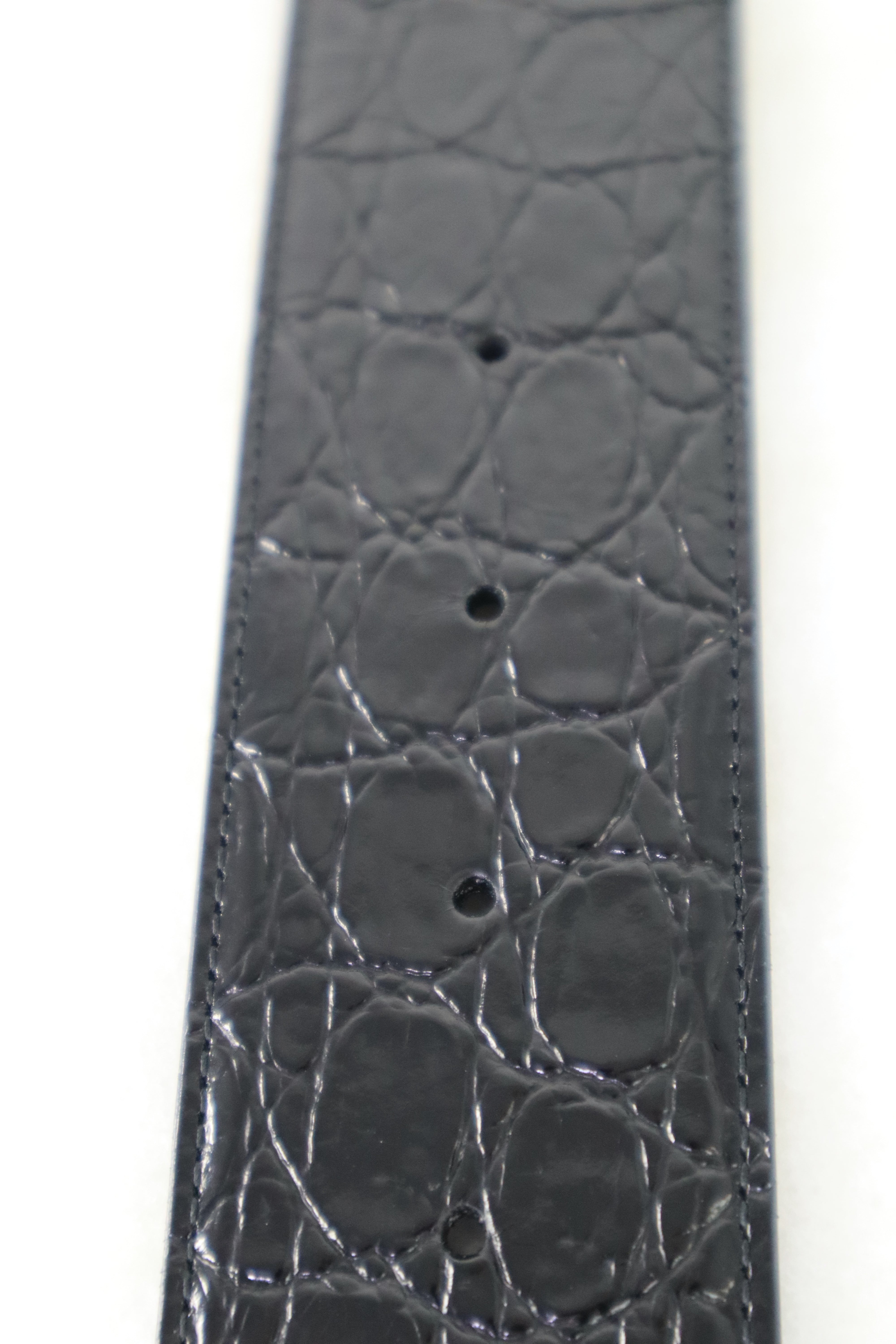 YSL Black Croco Embossed Leather Belt