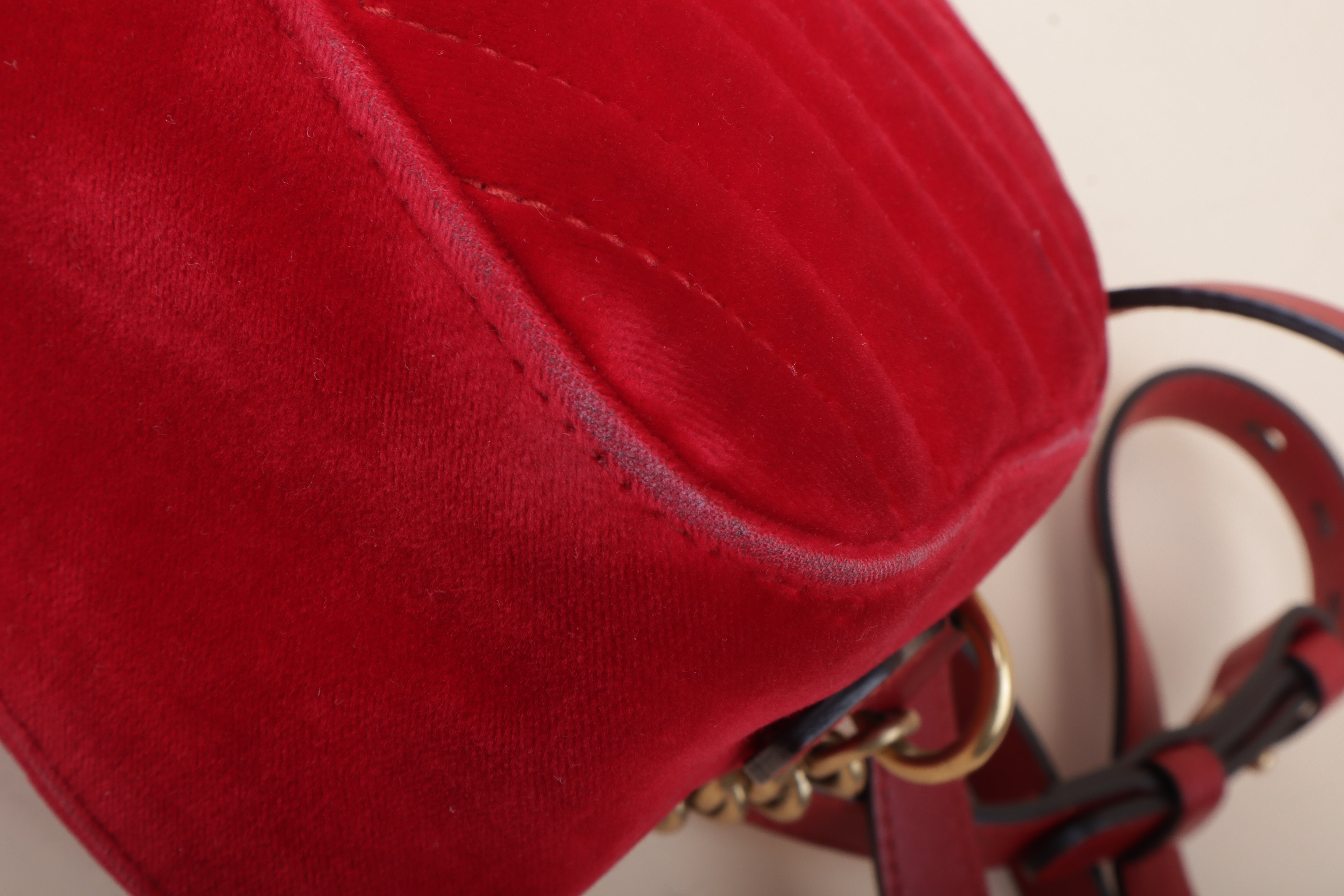 Gucci Red GG Velvet Marmont Small Crossbody Bag