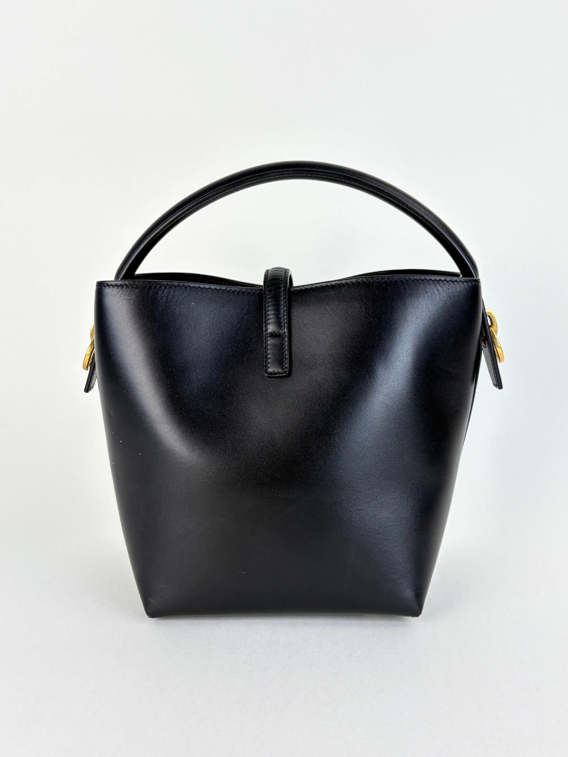 YSL black calfskin shiny leather le 37 small bucket bag