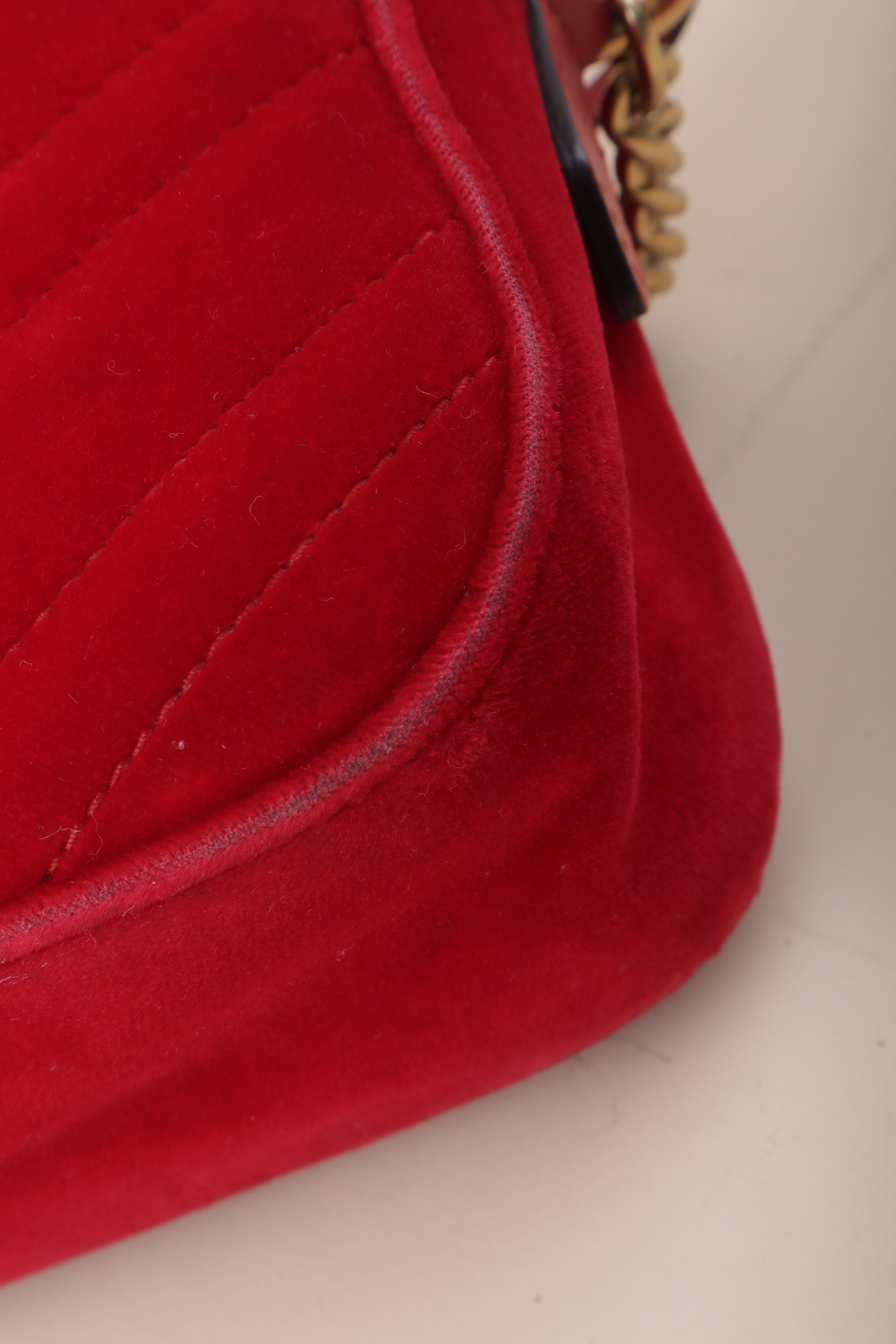 Gucci Red GG Velvet Marmont Small Crossbody Bag