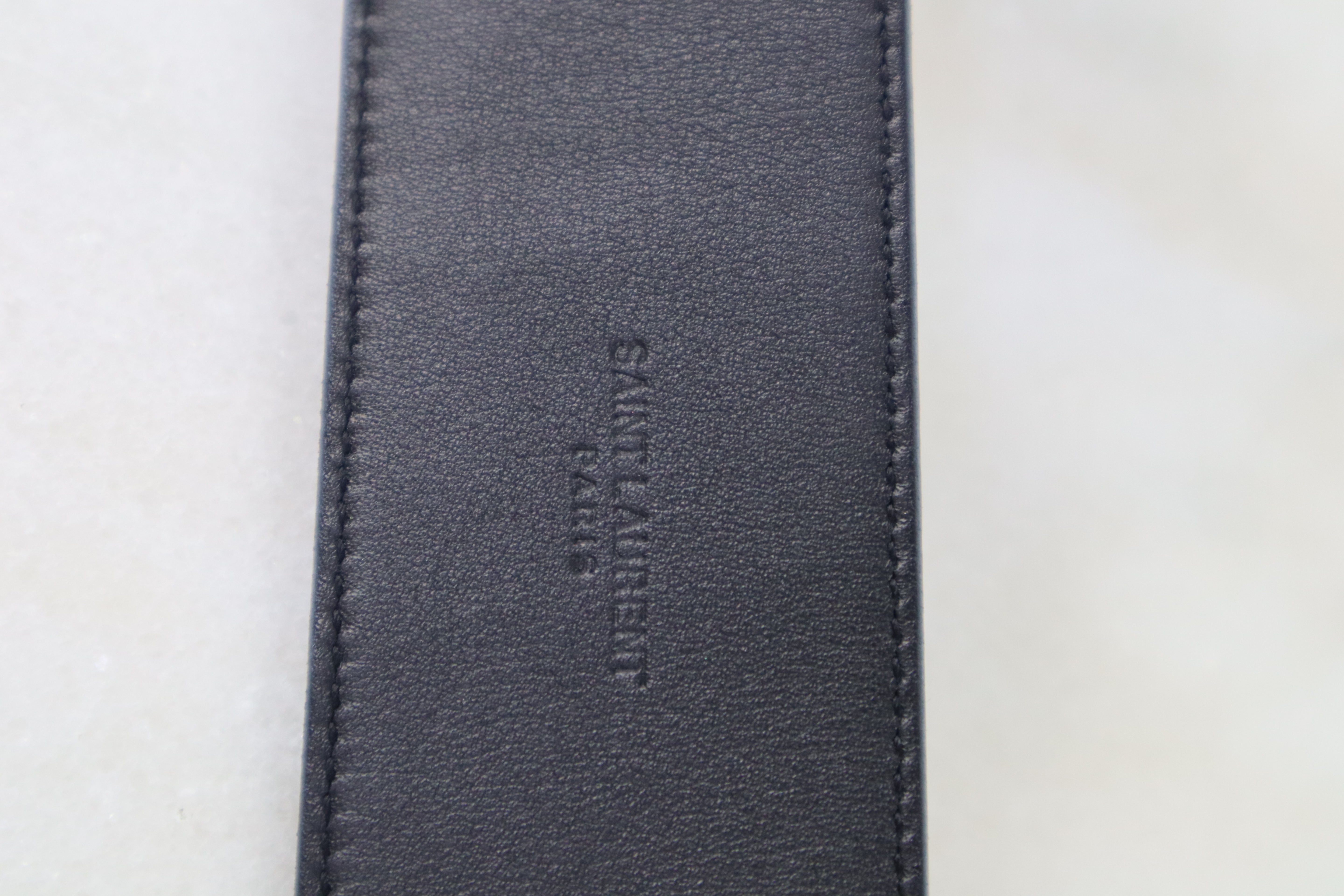 YSL Black Croco Embossed Leather Belt