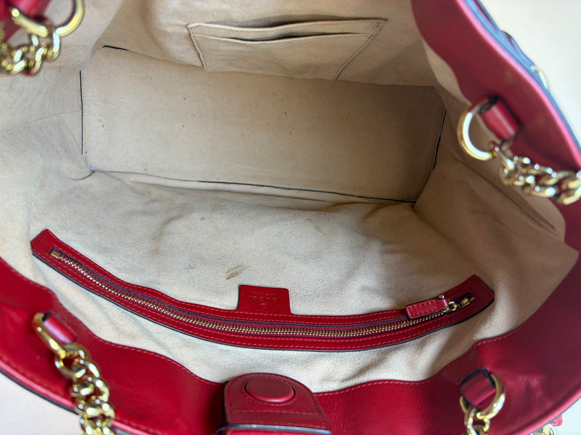 Gucci reed apollo tote bag gg embossed calfskin leather gold