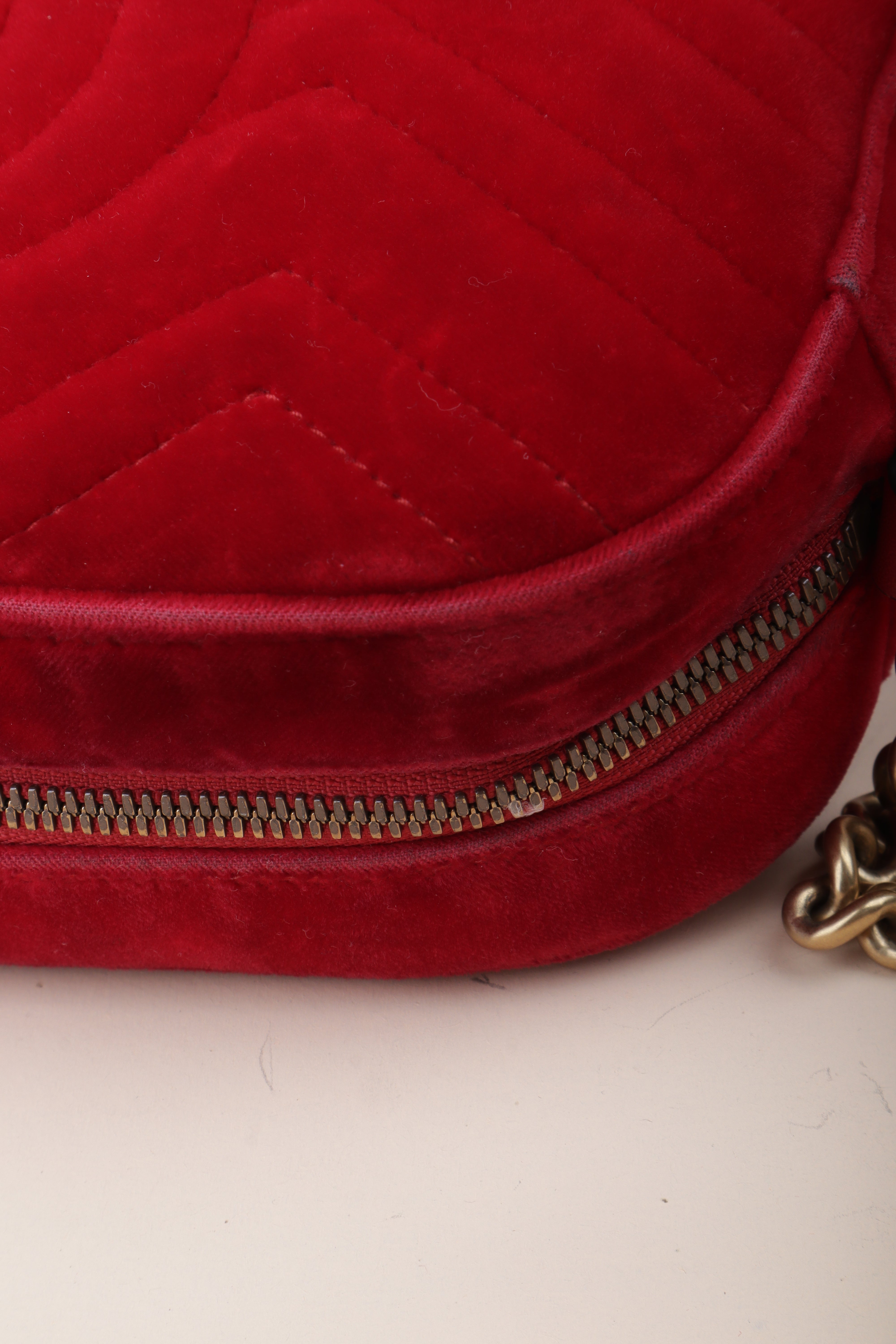 Gucci Red GG Velvet Marmont Small Crossbody Bag
