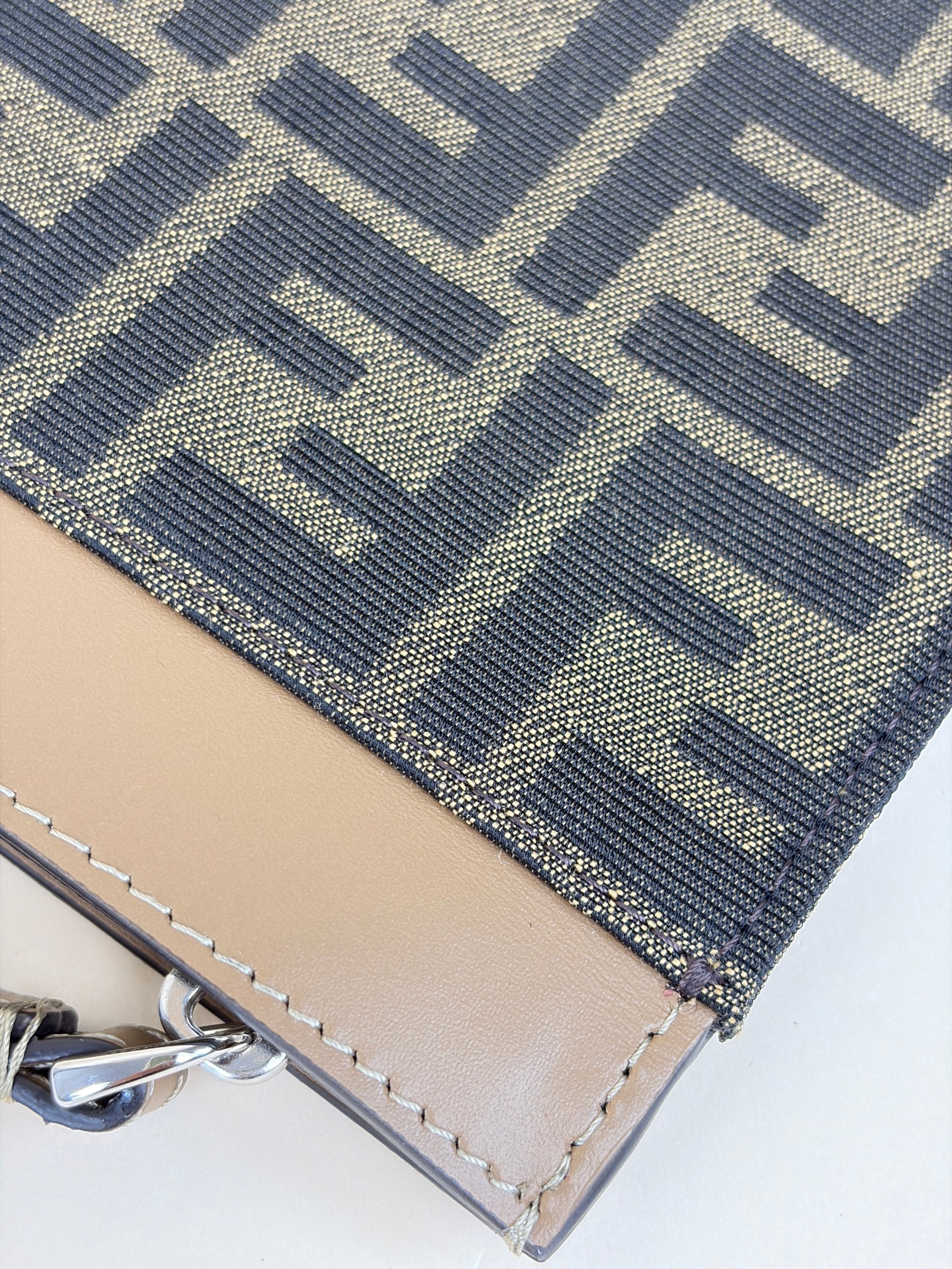 Fendi Brown Tobacco Jacquard FF Fabric Large Flat Pouch