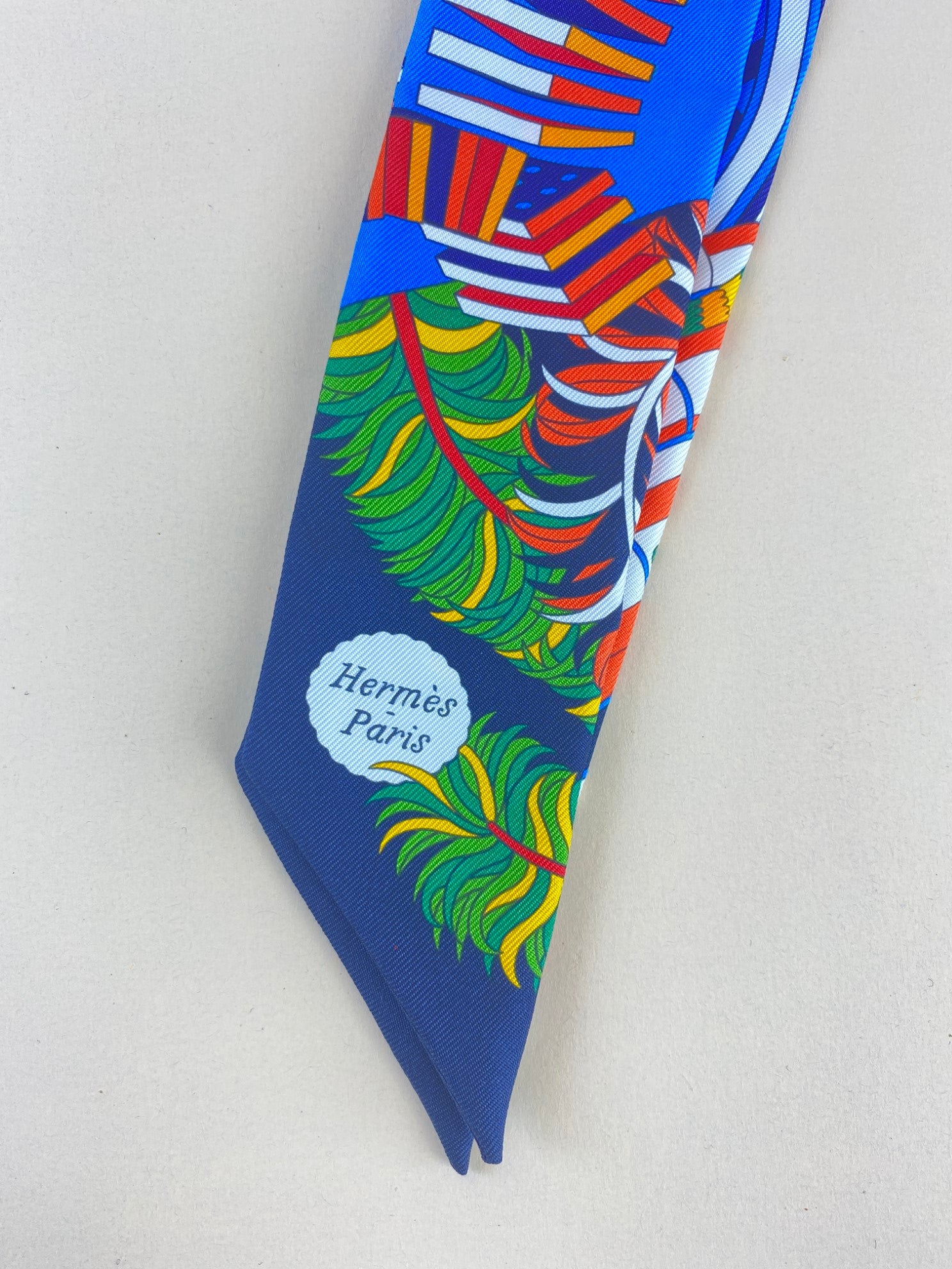 HERMES silk de umbrella aux duels blue/ yellow twilly