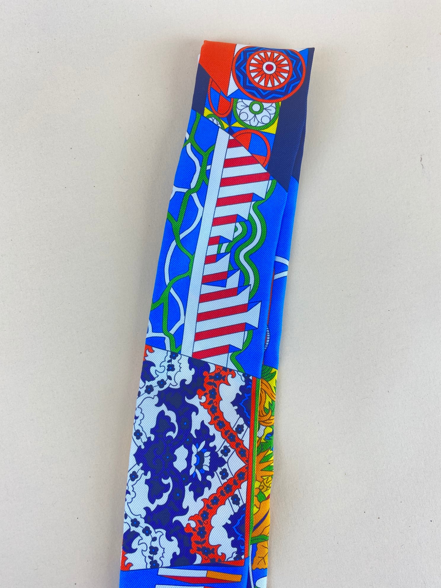 HERMES silk de umbrella aux duels blue/ yellow twilly