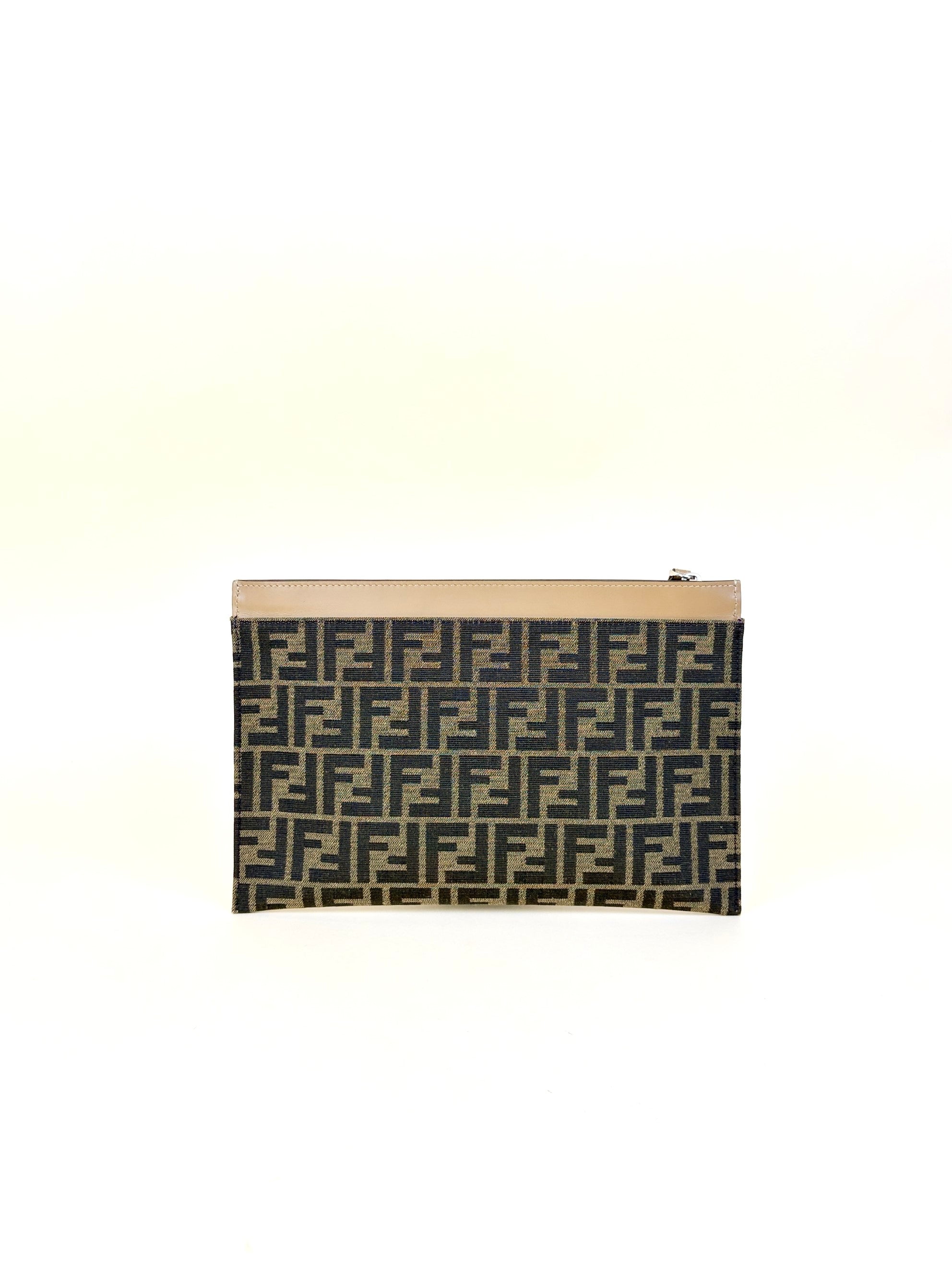 Fendi Brown Tobacco Jacquard FF Flat Medium Pouch
