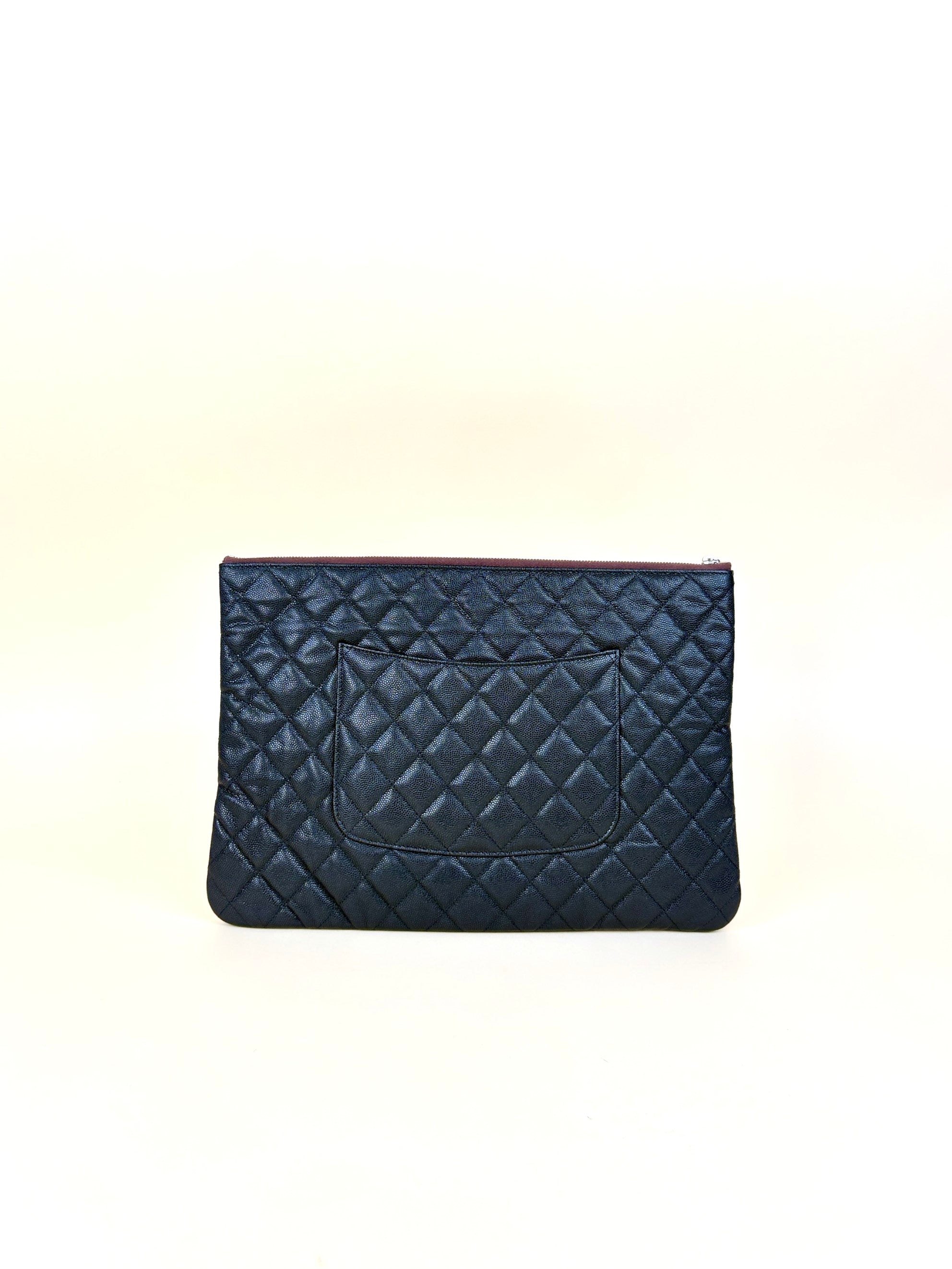 Chanel Black Classic O-CASE Zip Large Pouch