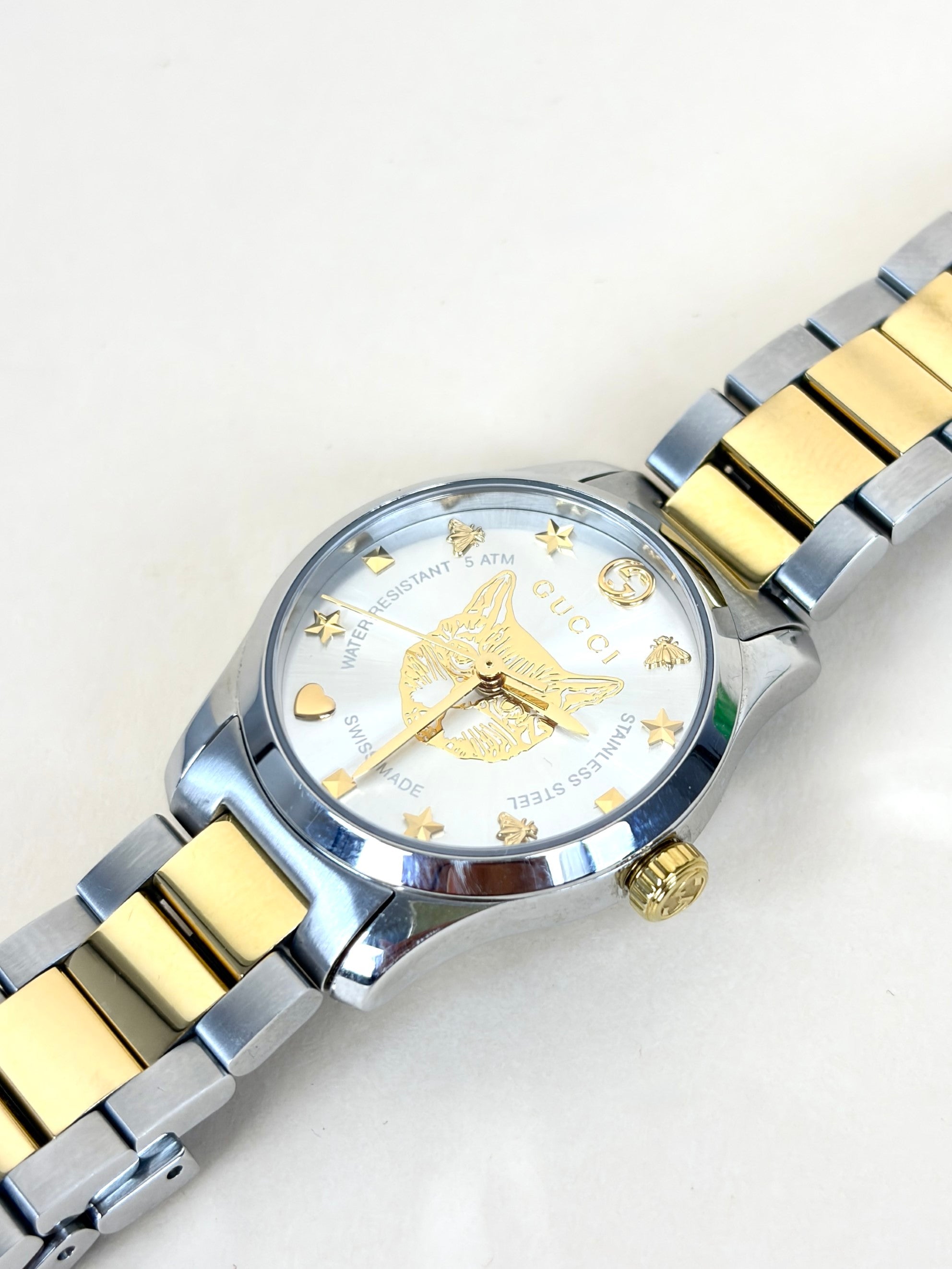 Gucci Stainless Steel Two Tone G Timeless S Mystic Cat 27mm Watch