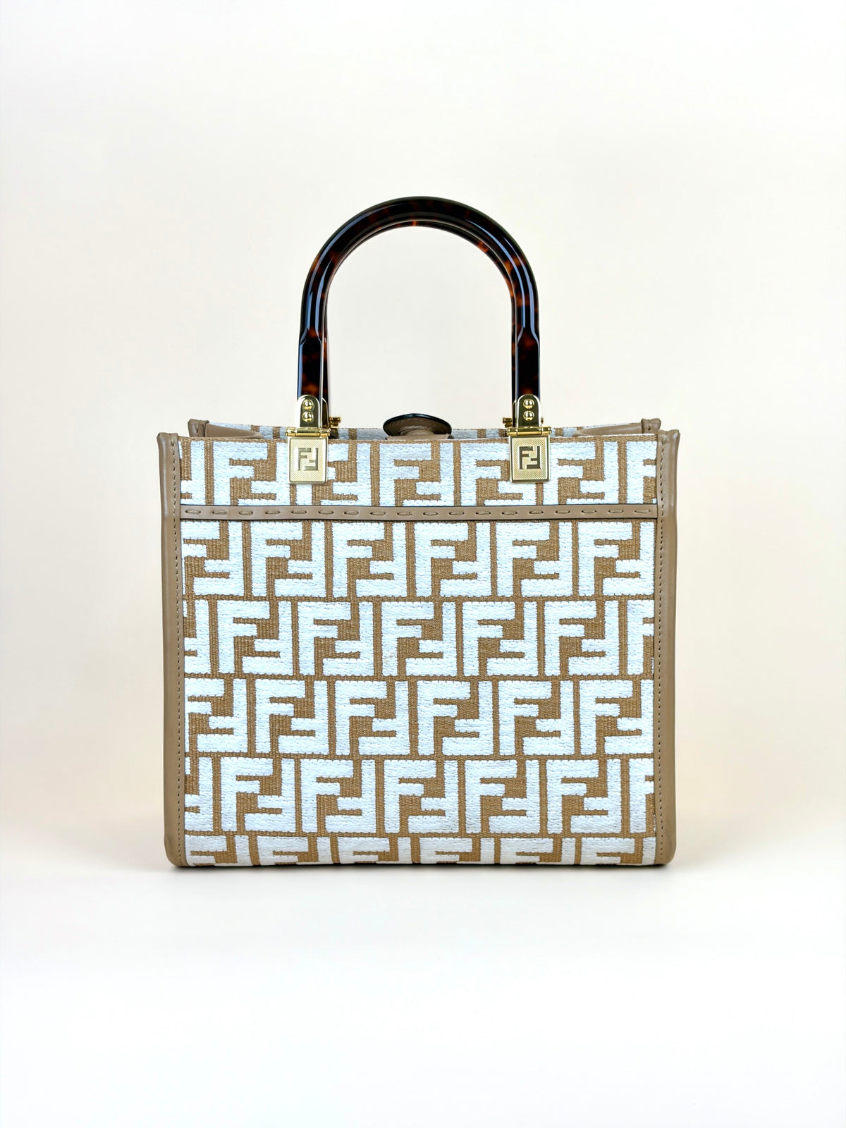 Fendi white/beige raffia and Caniglia Sunshine small tote bag