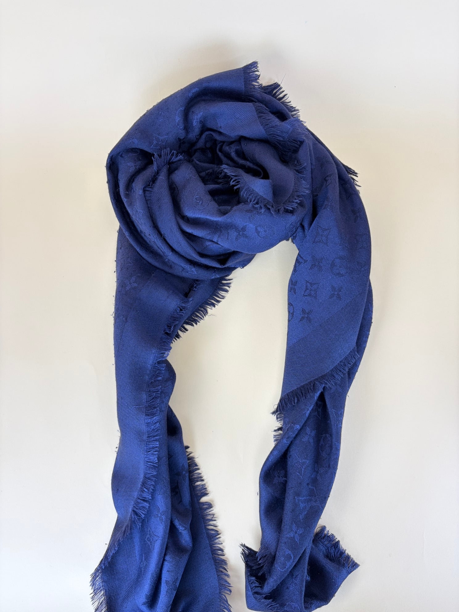 Louis Vuitton Blue Marine Monogram Classic Shawl Wool Scarf