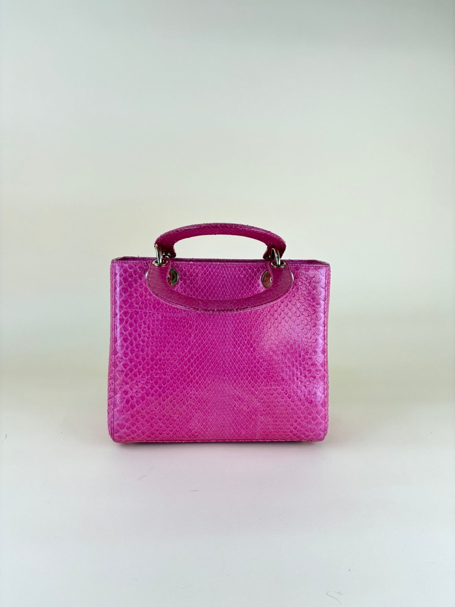 Christian Dior Pink Medium Lady Dior Python Bag with Strap