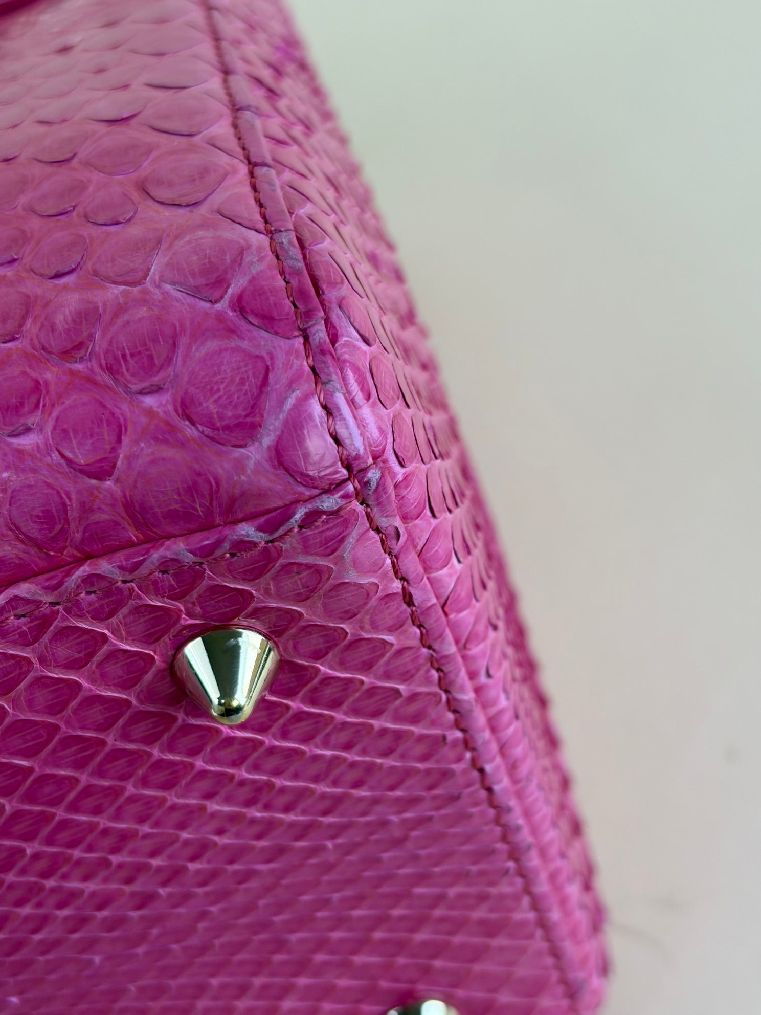 Christian Dior Pink Medium Lady Dior Python Bag with Strap