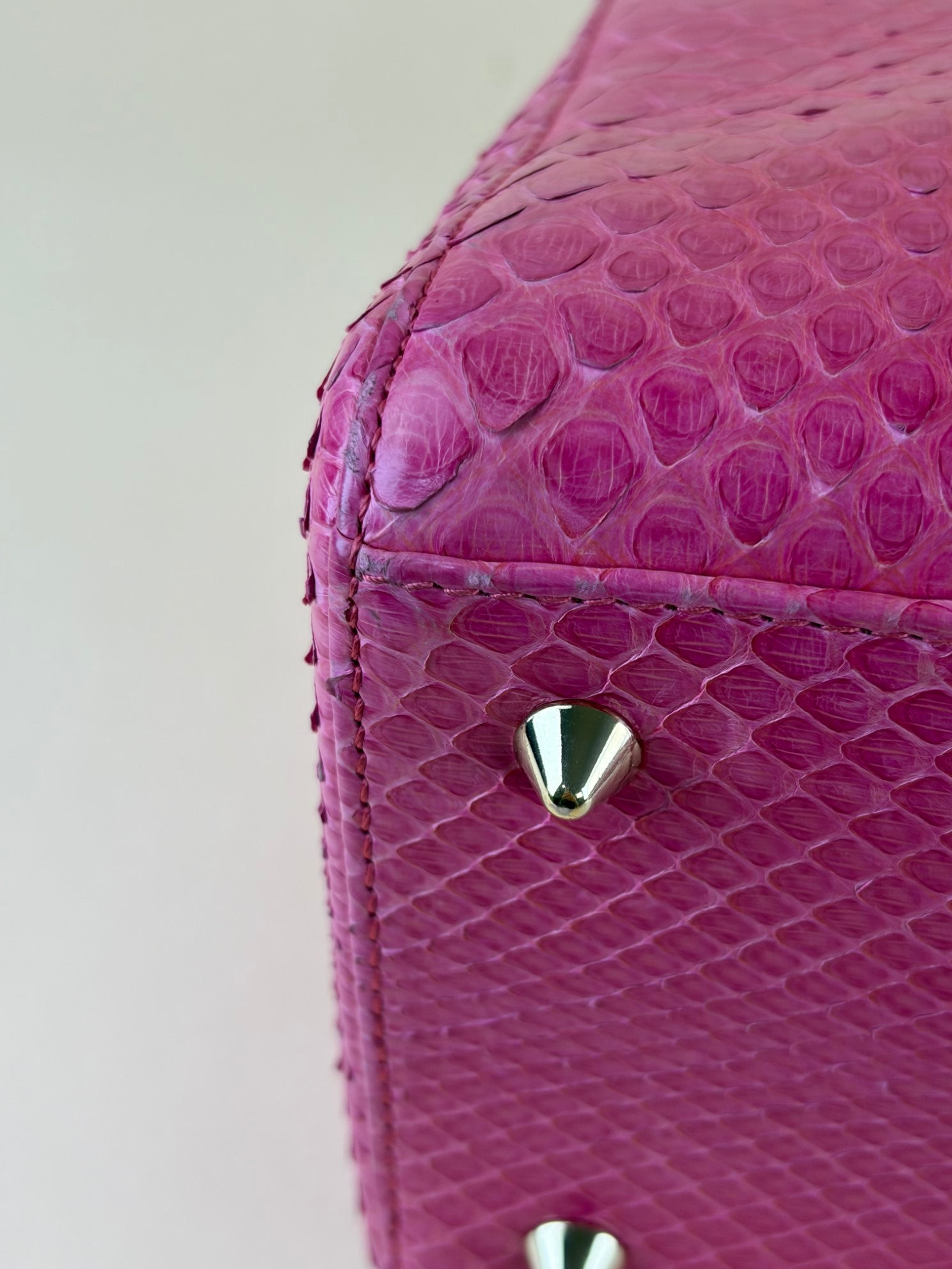 Christian Dior Pink Medium Lady Dior Python Bag with Strap