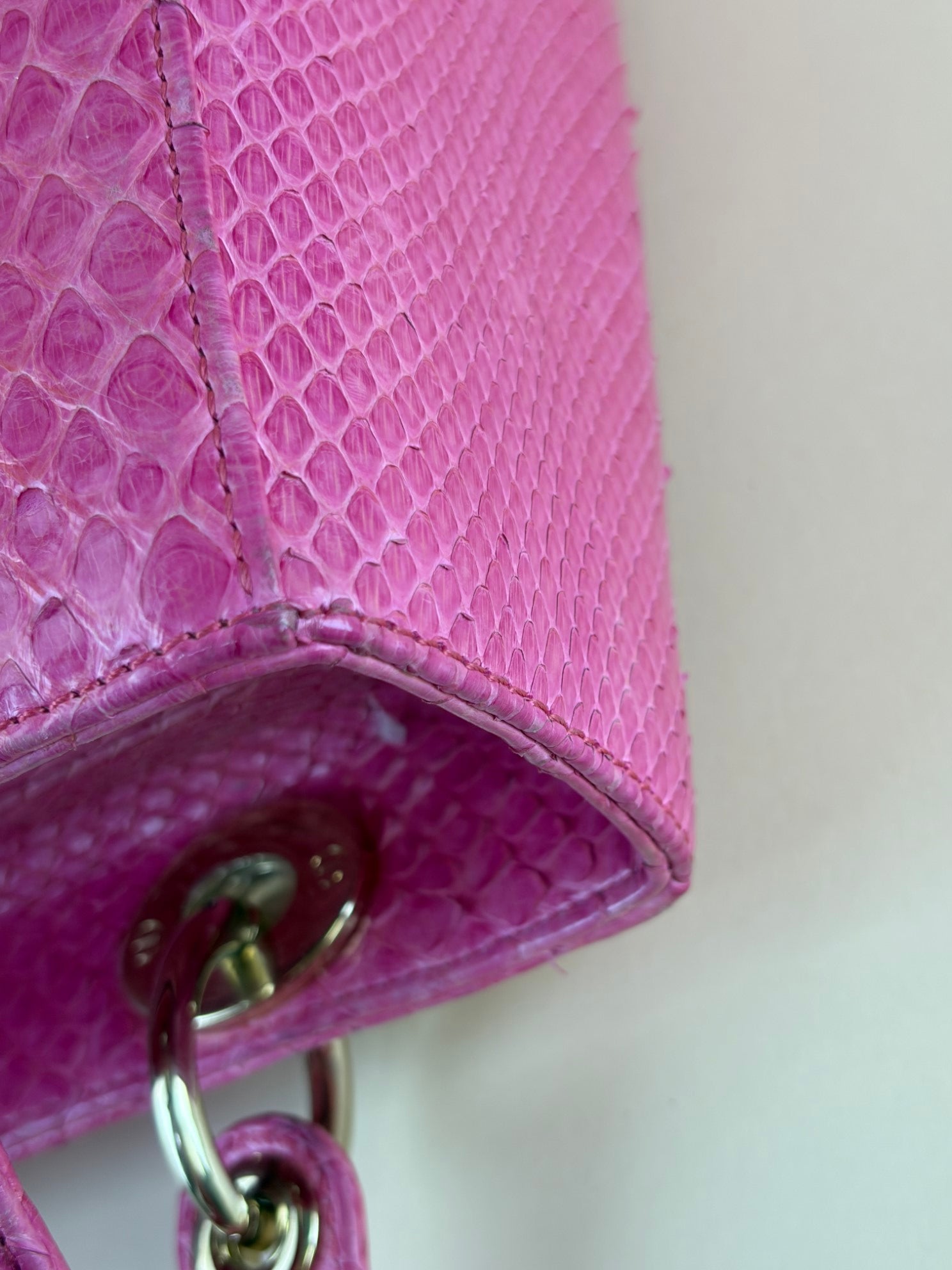 Christian Dior Pink Medium Lady Dior Python Bag with Strap