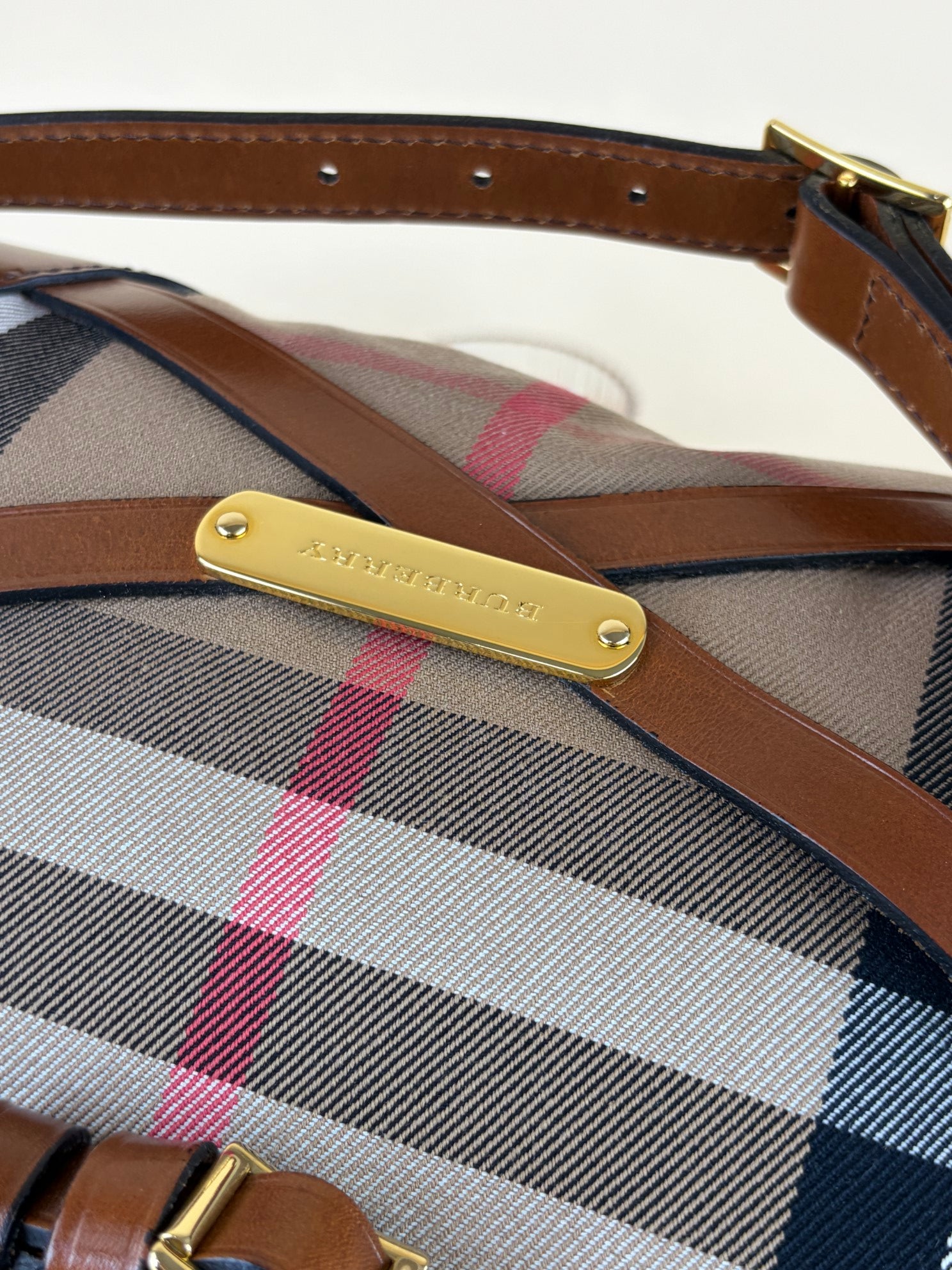 Burberry Camel Dutton Bridle House Check Small Hobo Bag