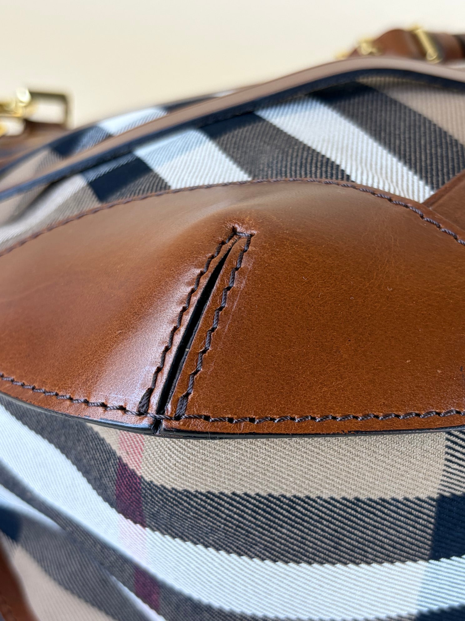 Burberry Camel Dutton Bridle House Check Small Hobo Bag