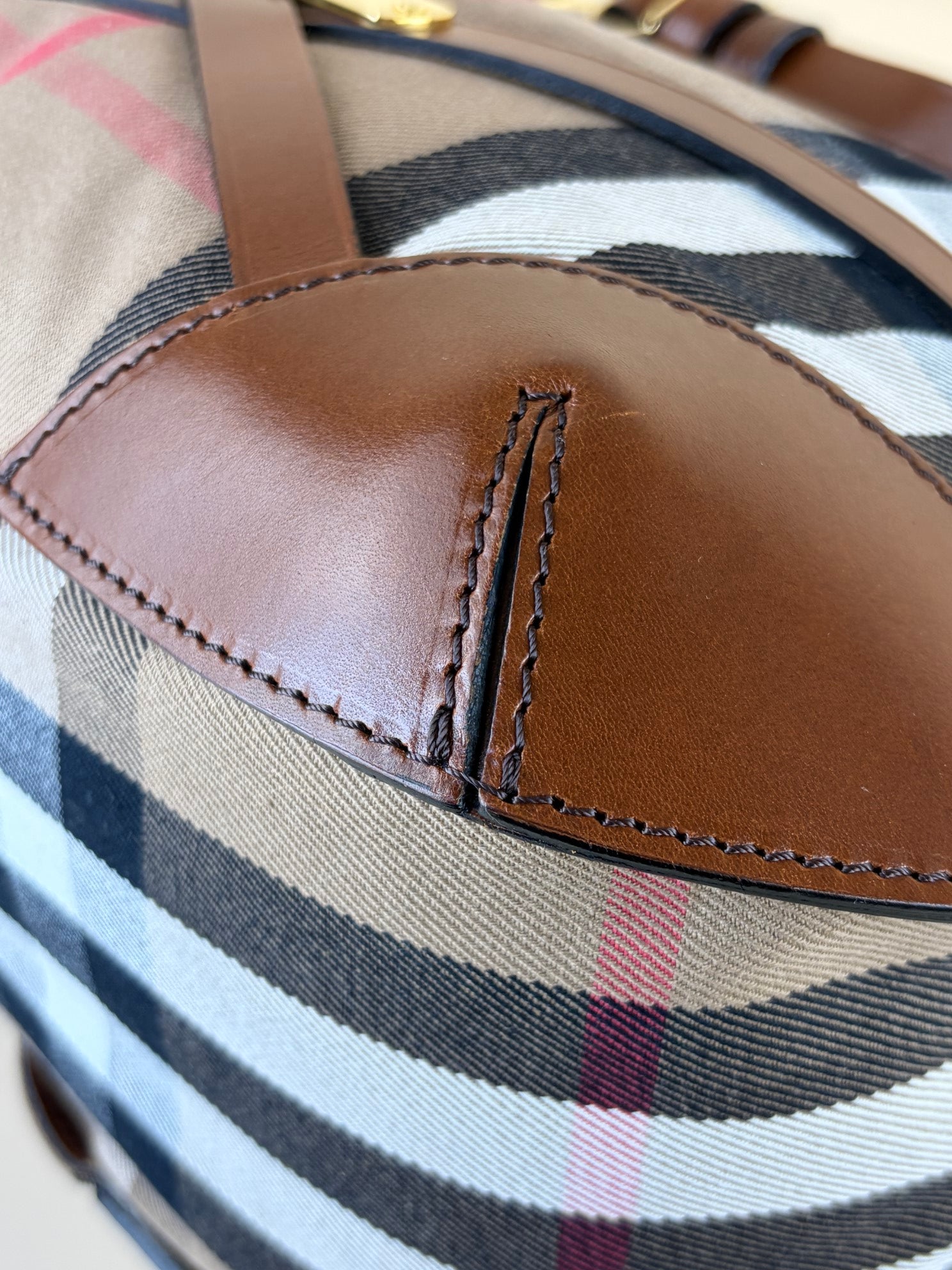 Burberry Camel Dutton Bridle House Check Small Hobo Bag