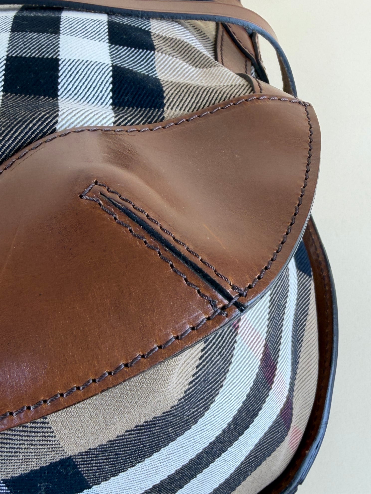 Burberry Camel Dutton Bridle House Check Small Hobo Bag