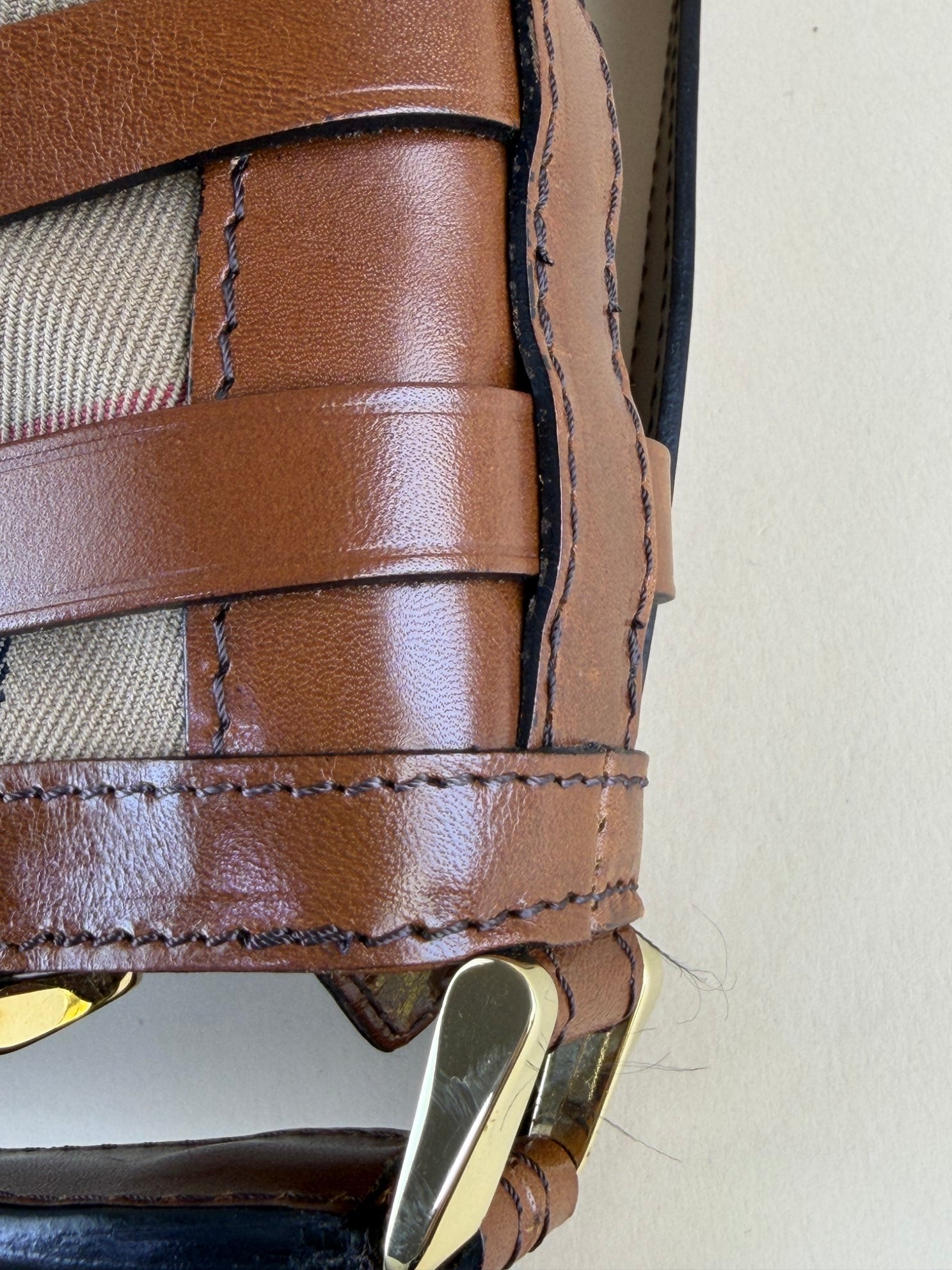 Burberry Camel Dutton Bridle House Check Small Hobo Bag