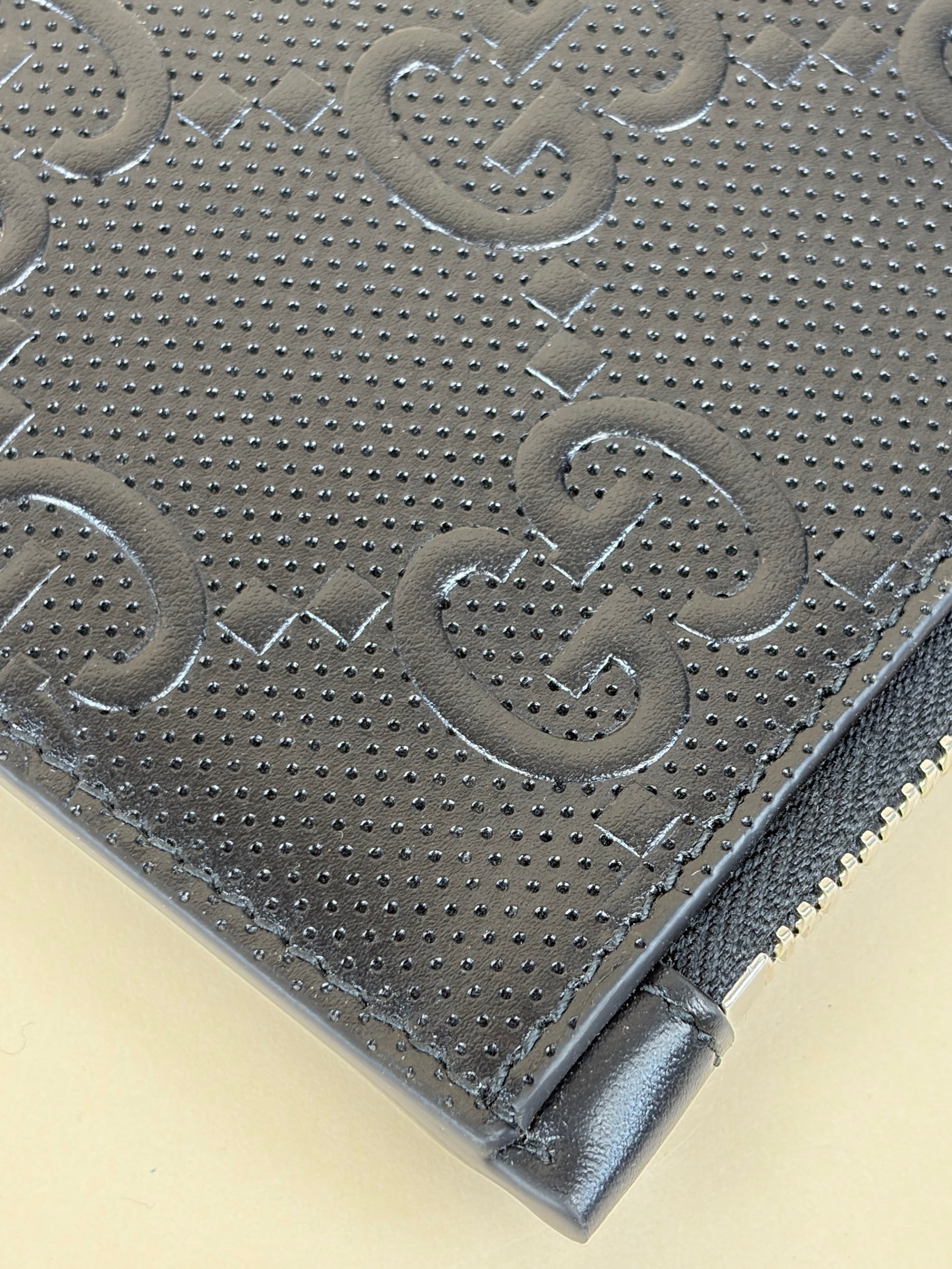 Gucci black Clutch calf skin gg tennis embossed wristlet pouch