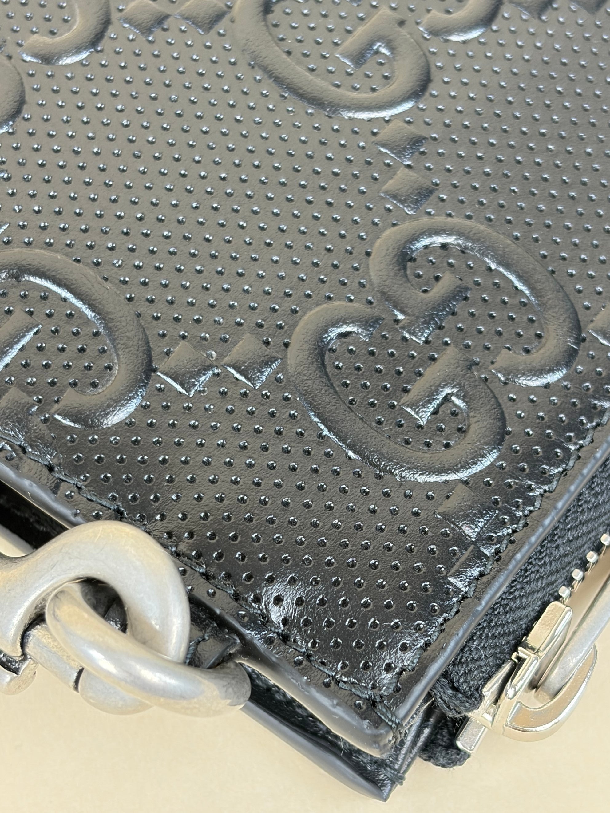 Gucci black Clutch calf skin gg tennis embossed wristlet pouch