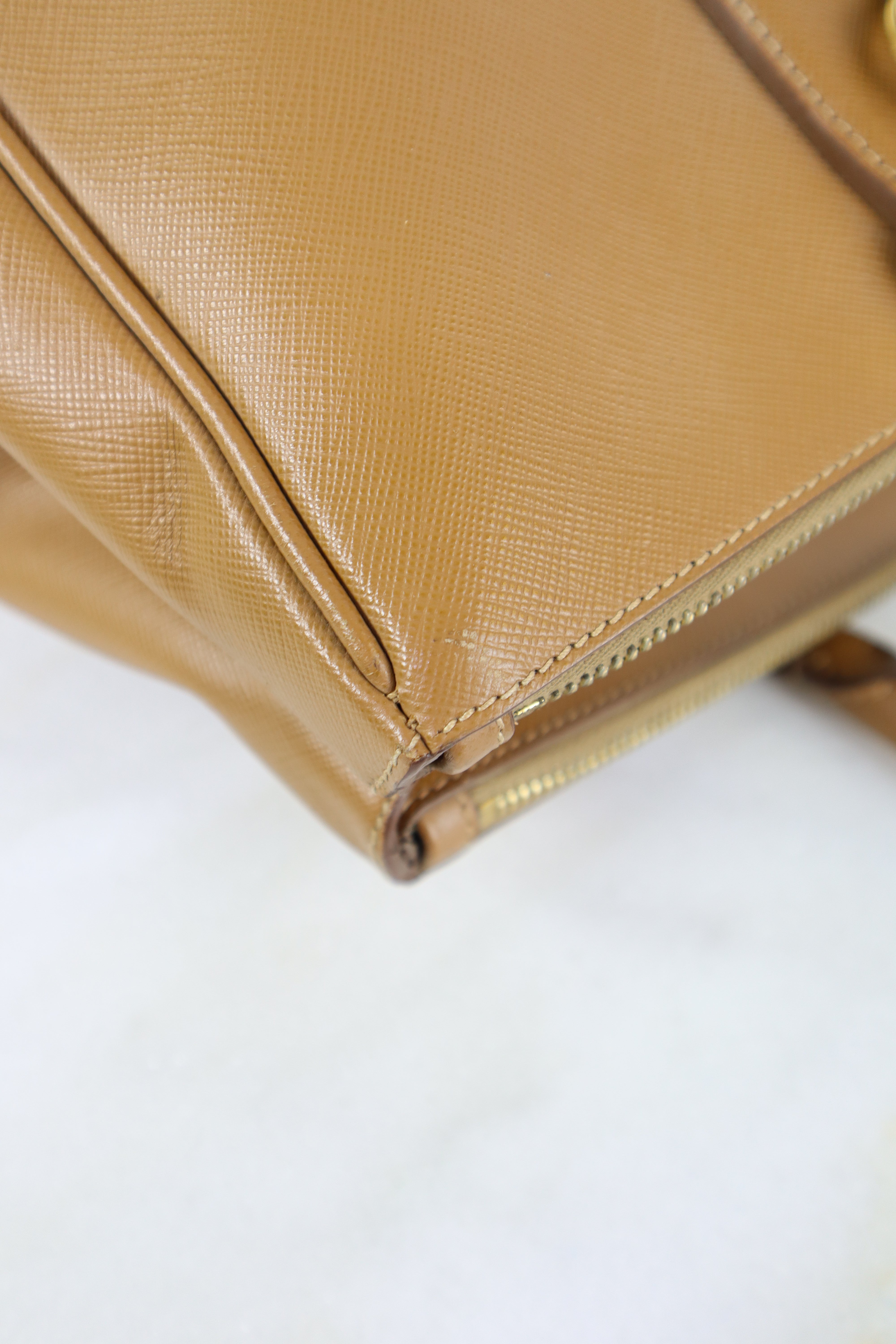 Prada Camel Double Zip Shopping Top Handle Bag