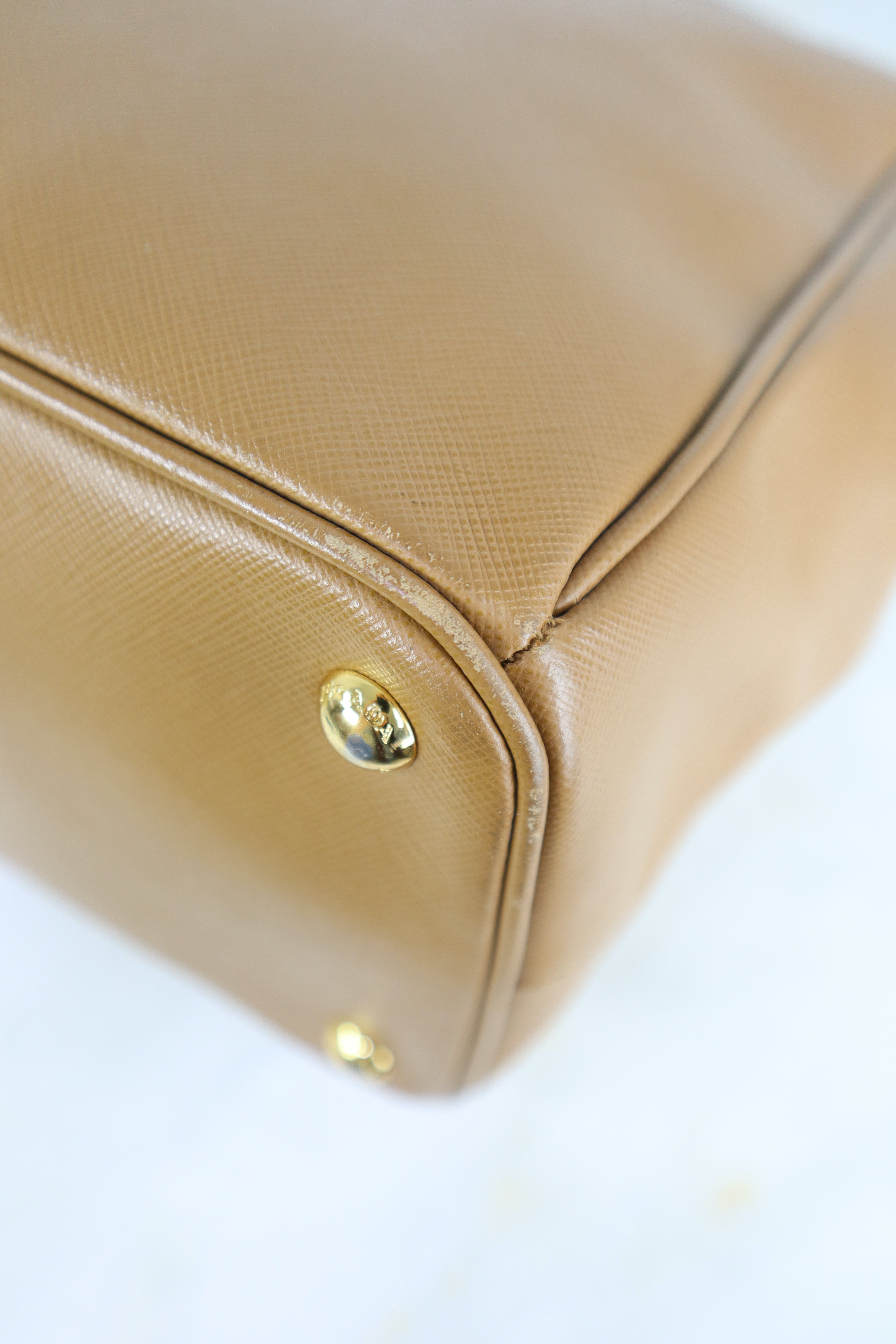 Prada Camel Double Zip Shopping Top Handle Bag