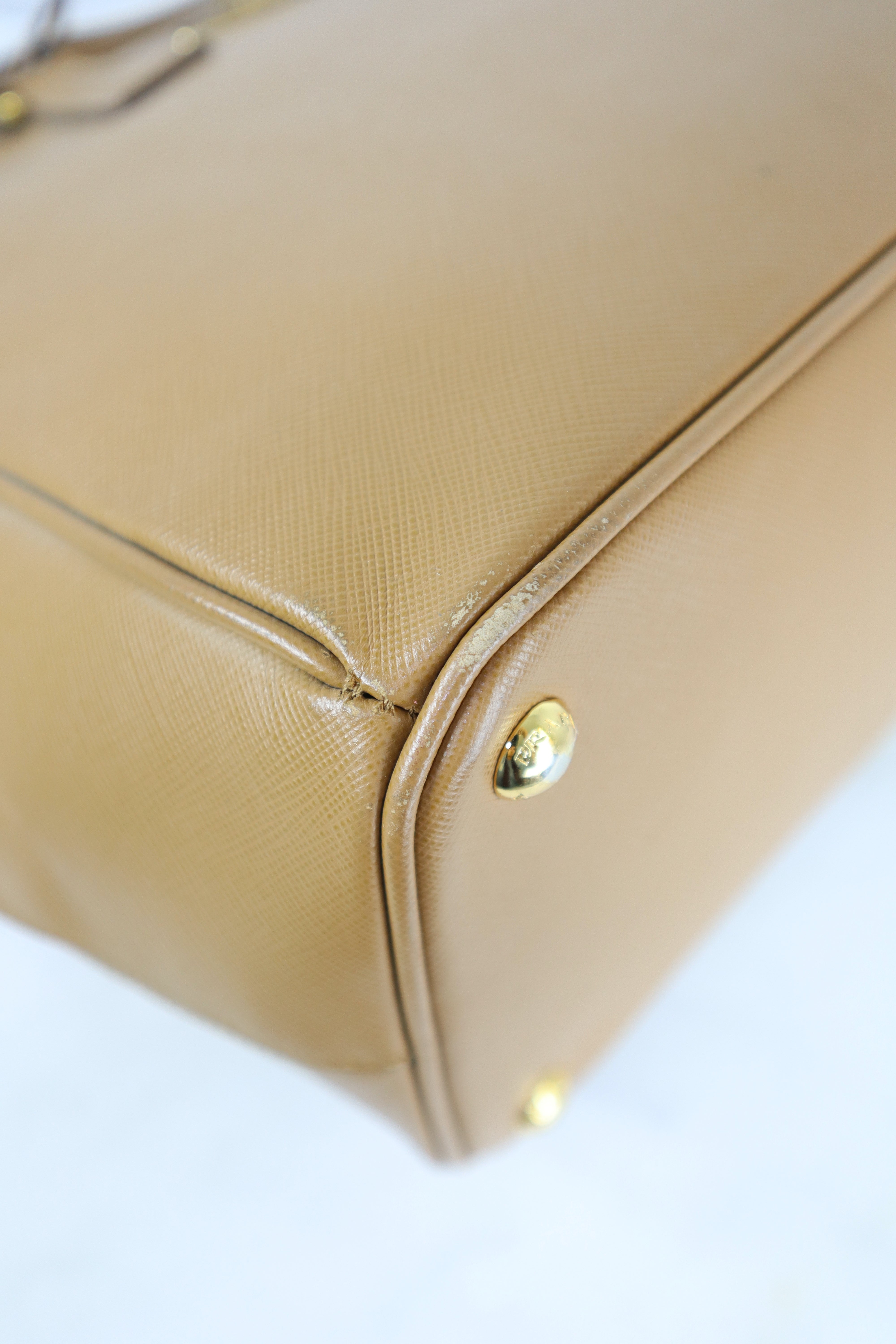 Prada Camel Double Zip Shopping Top Handle Bag