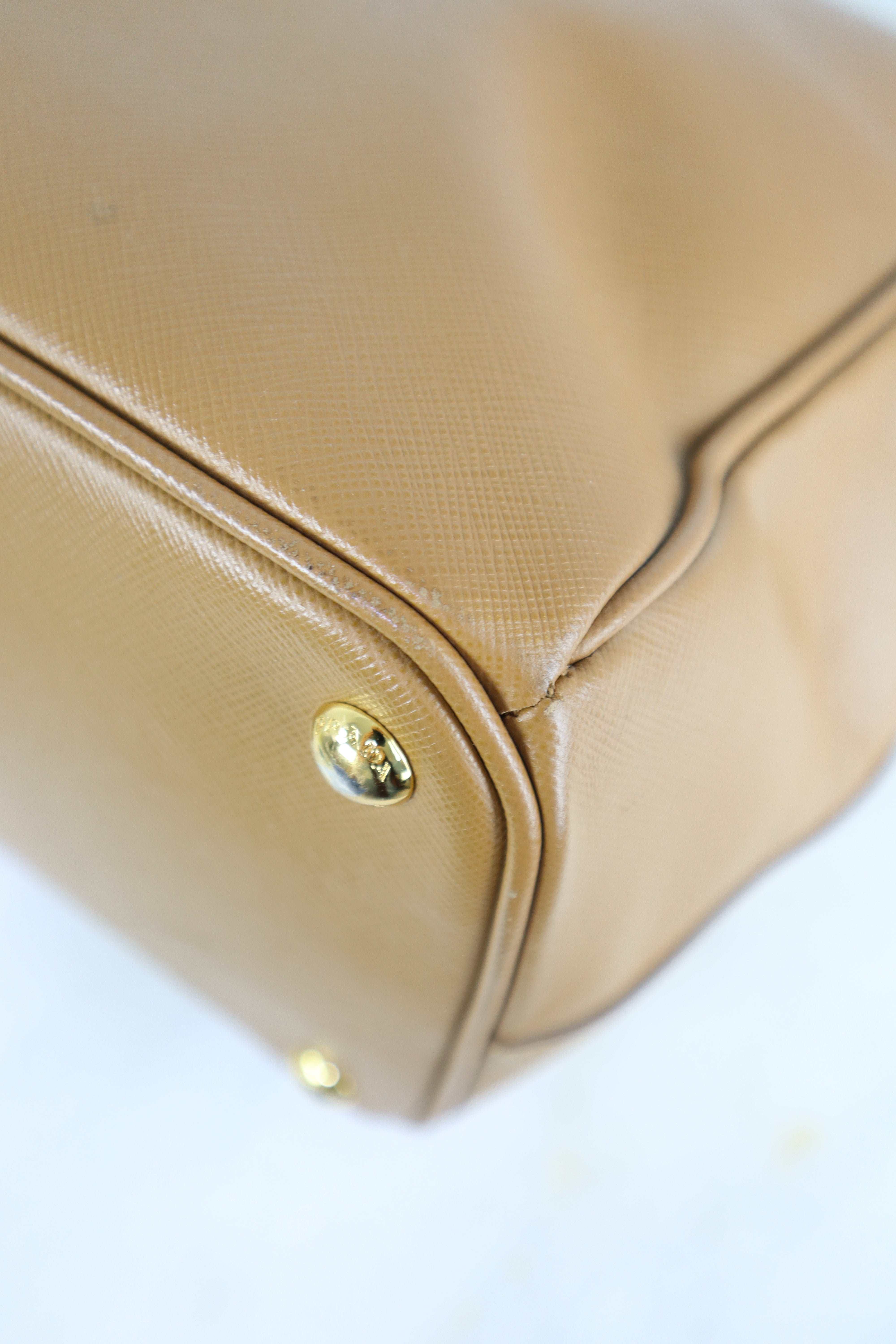 Prada Camel Double Zip Shopping Top Handle Bag
